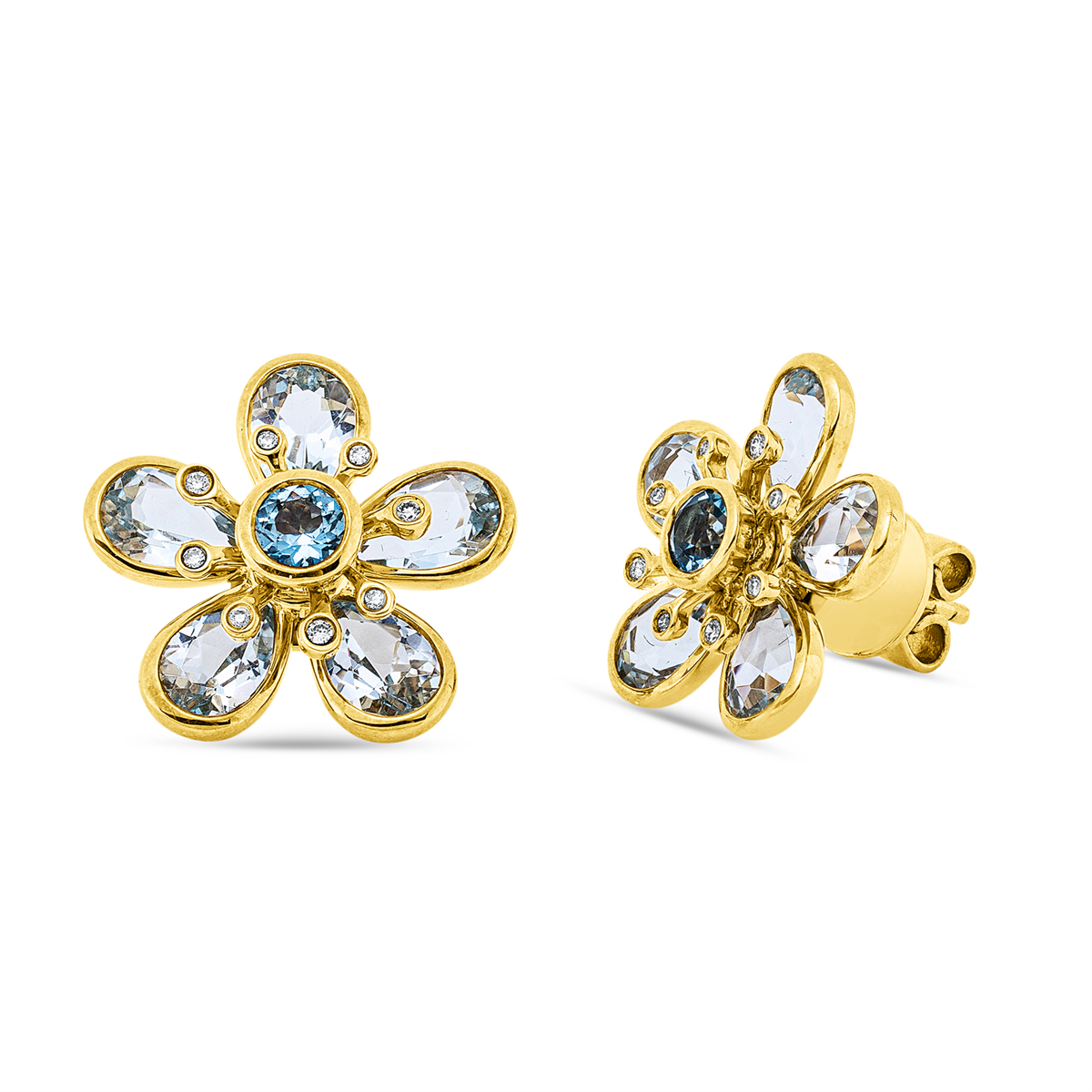 diamond full cut topaz colored stone fashion studs in yellow gold