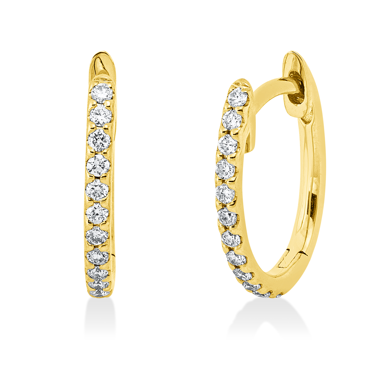 diamond full cut  modern woman hoops & huggies in yellow gold