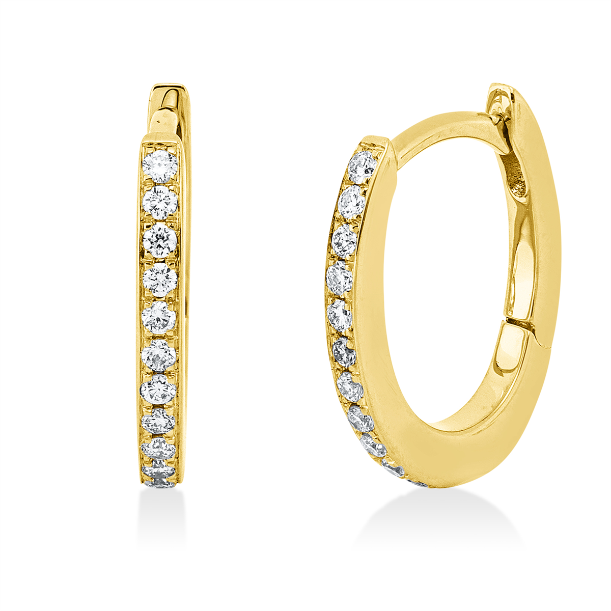 diamond full cut  modern woman hoops & huggies in yellow gold