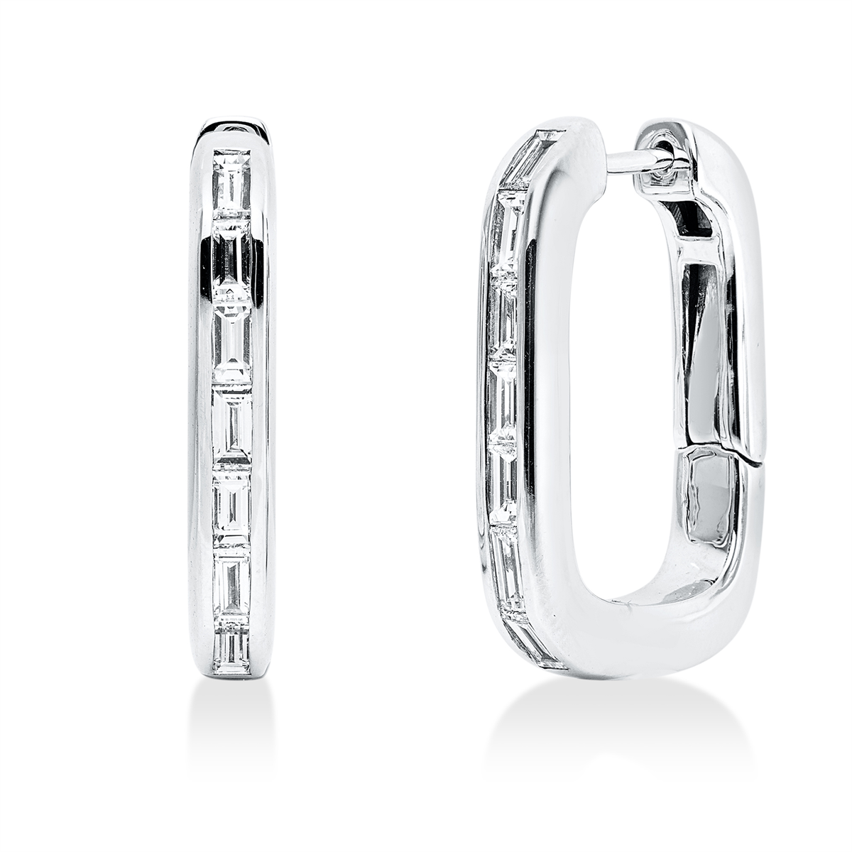 baguette  baguette hoops & huggies in white gold