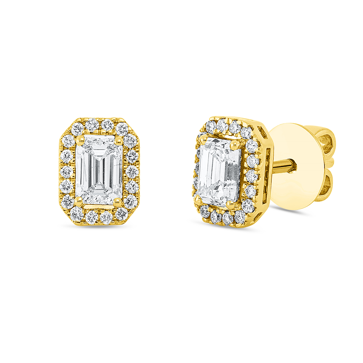 diamond full cut  baguette illusion studs in yellow gold