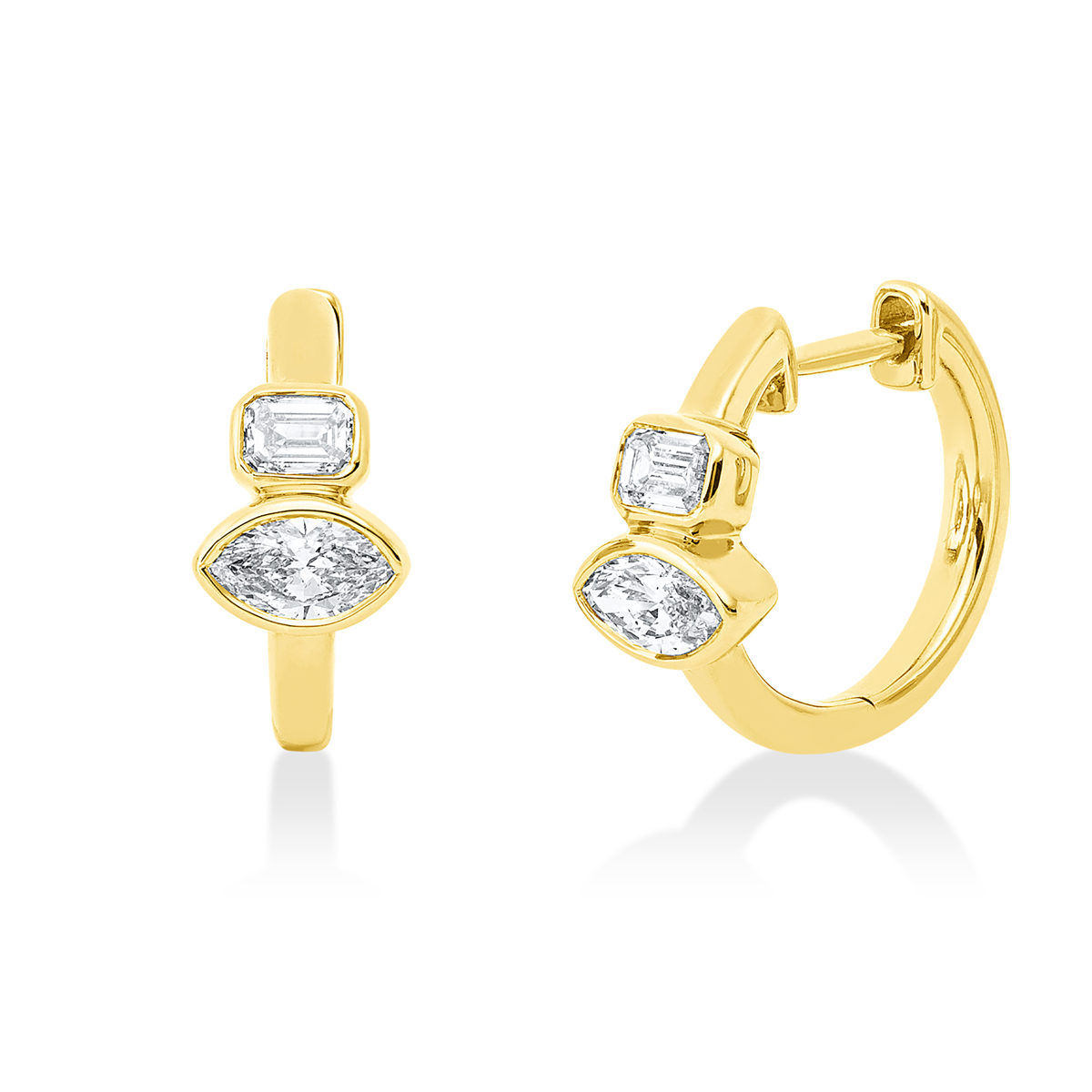 emerald cut  baguette hoops & huggies in yellow gold