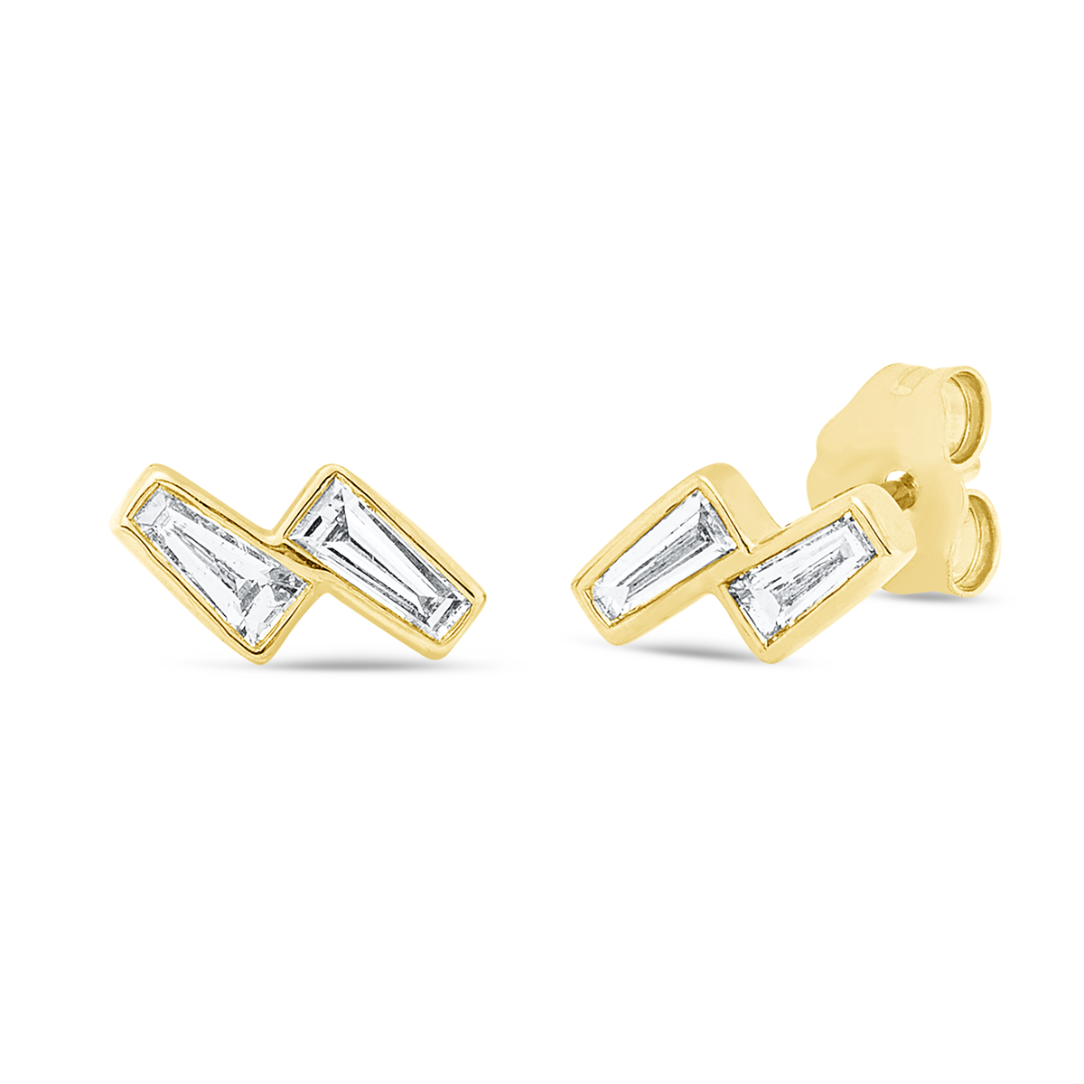 taper  baguette studs in yellow gold