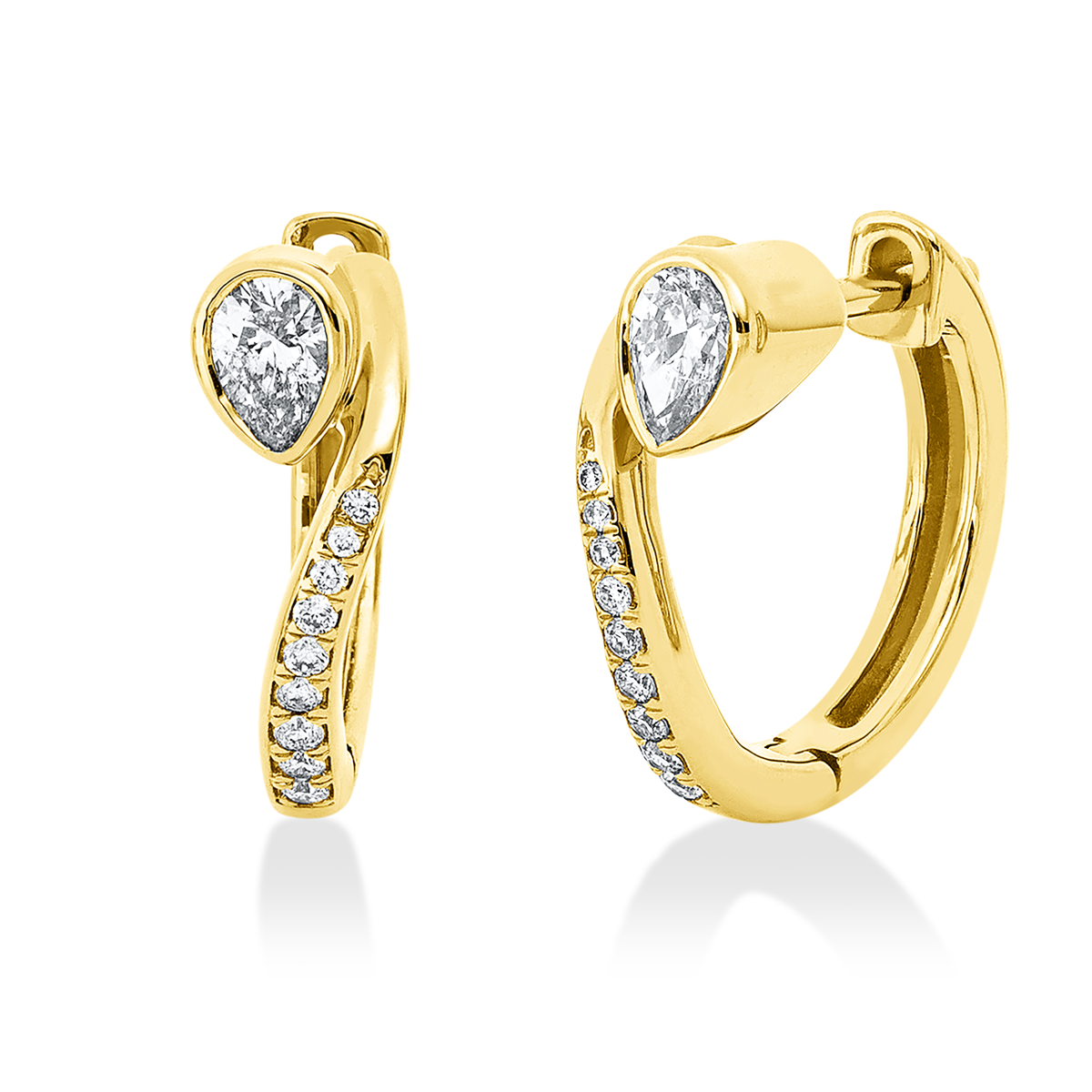 diamond full cut  modern woman hoops & huggies in yellow gold