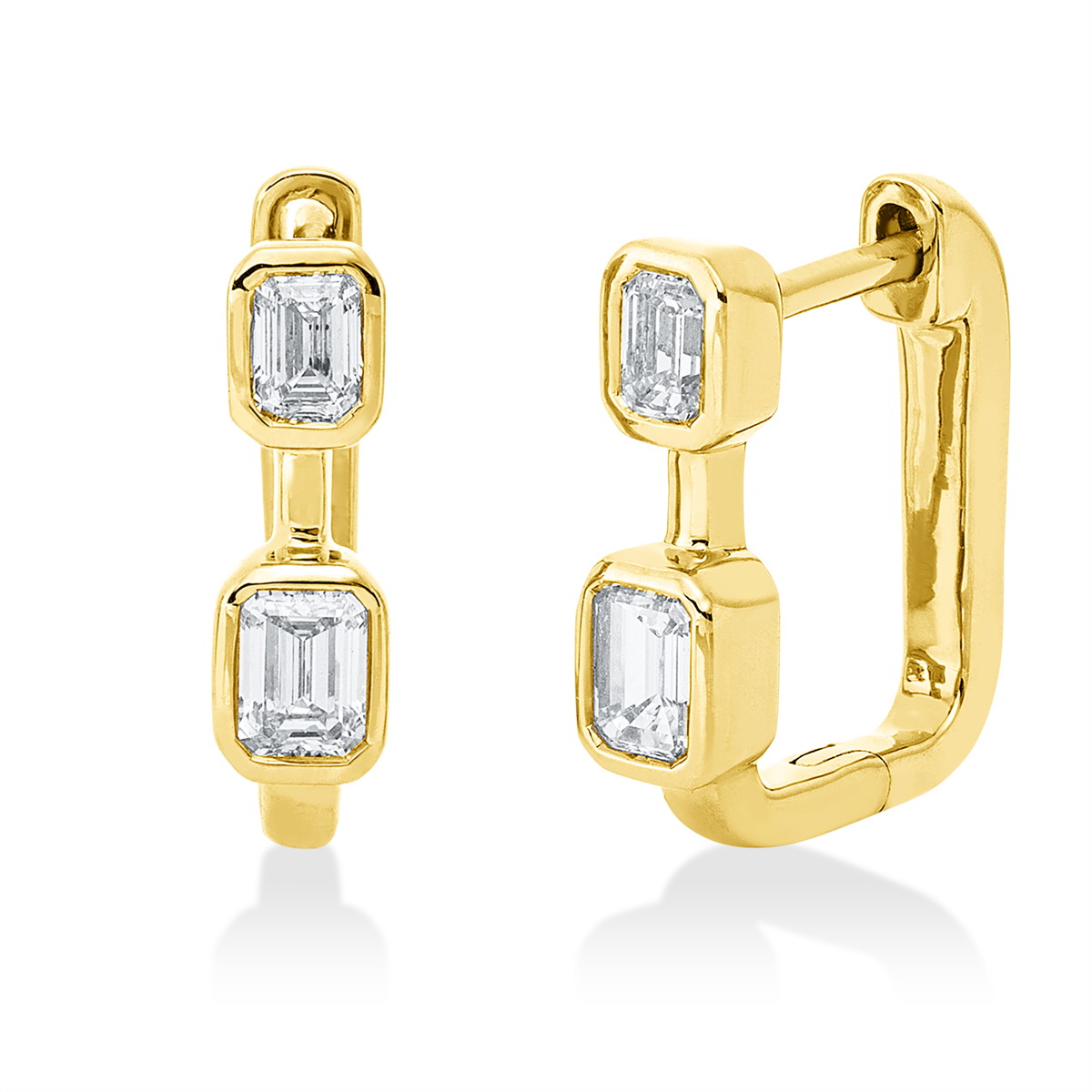 emerald cut  baguette hoops & huggies in yellow gold