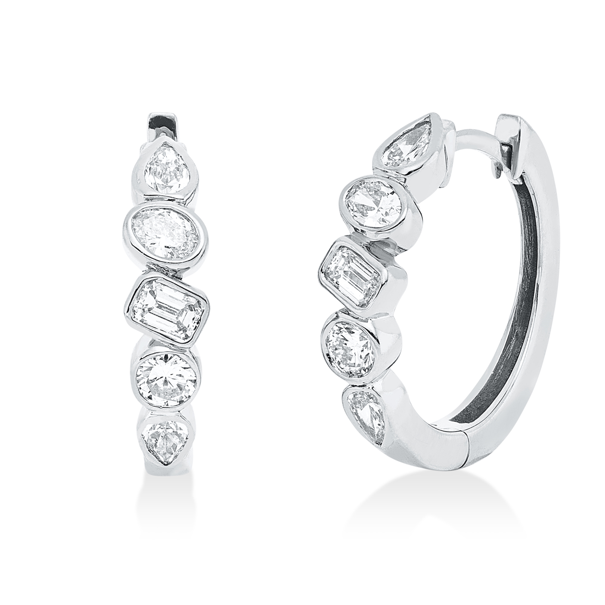 diamond full cut  modern woman hoops & huggies in white gold