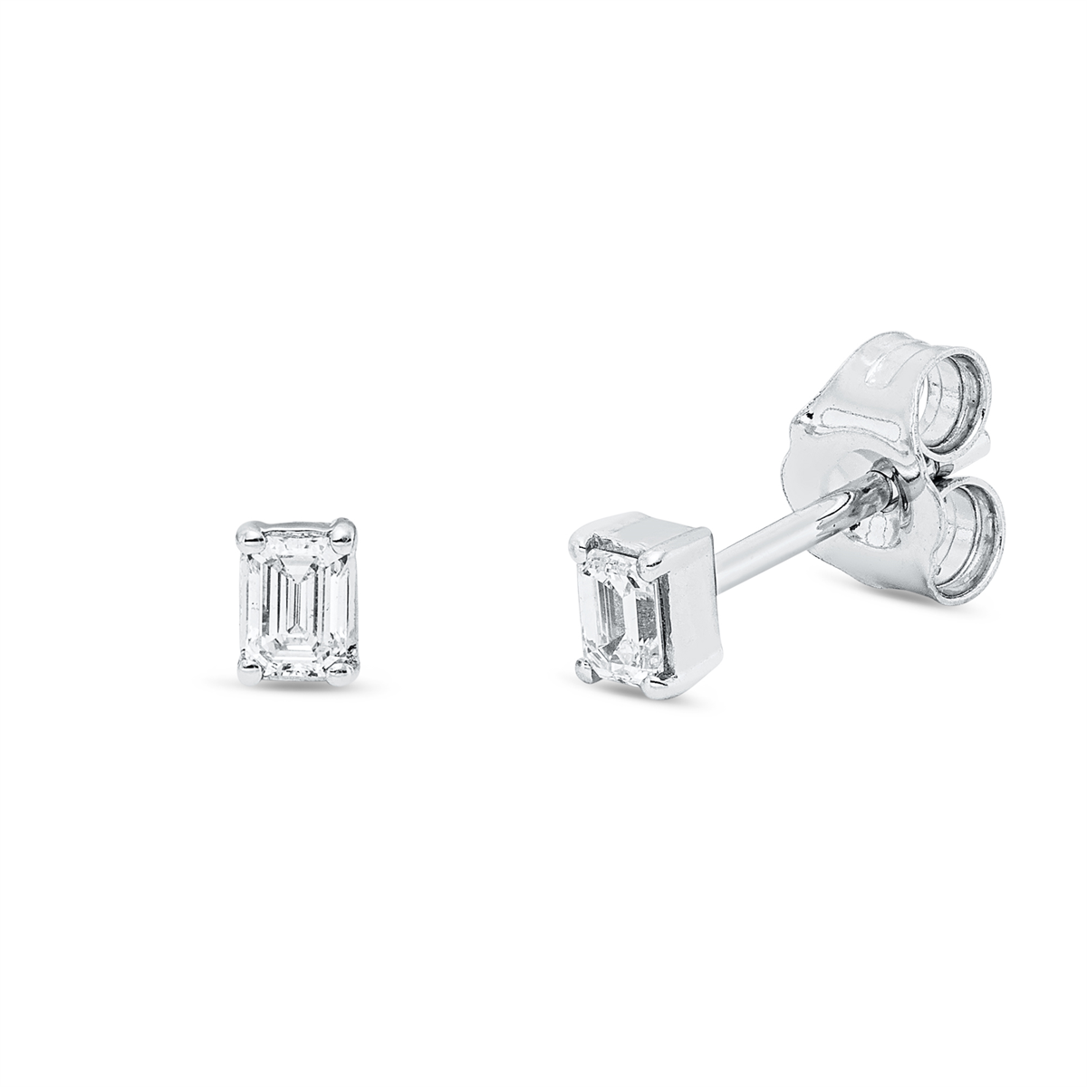 emerald cut  baguette studs in white gold