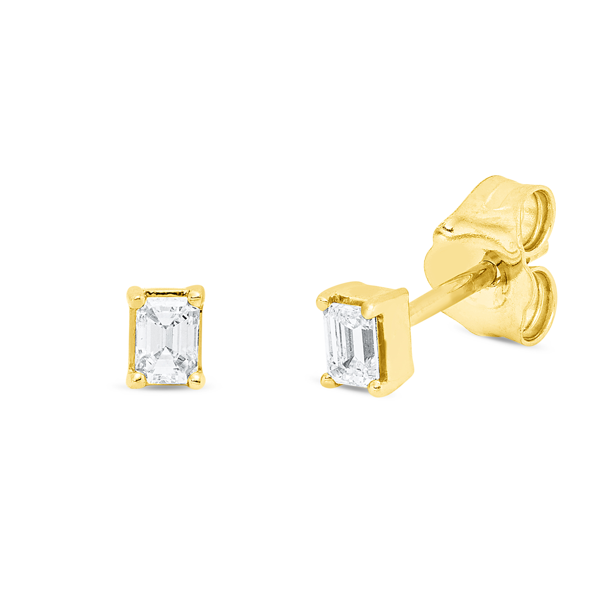 emerald cut  solitaire studs in yellow gold