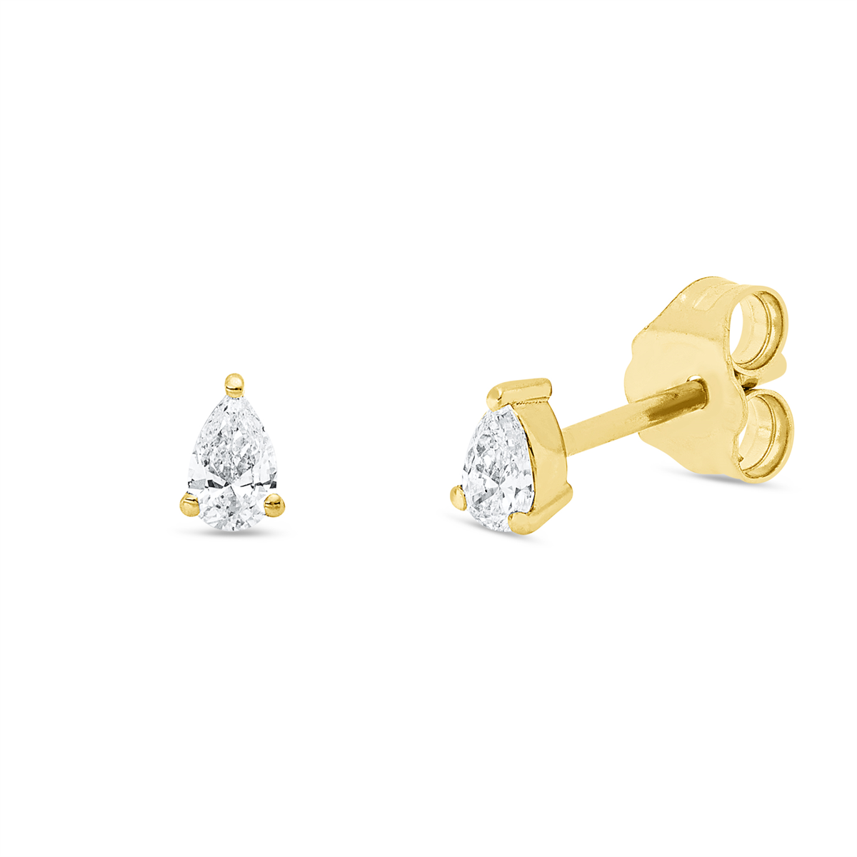pear shape  solitaire studs in yellow gold