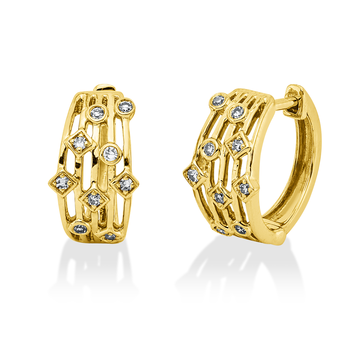 diamond single cut  modern woman hoops & huggies in yellow gold