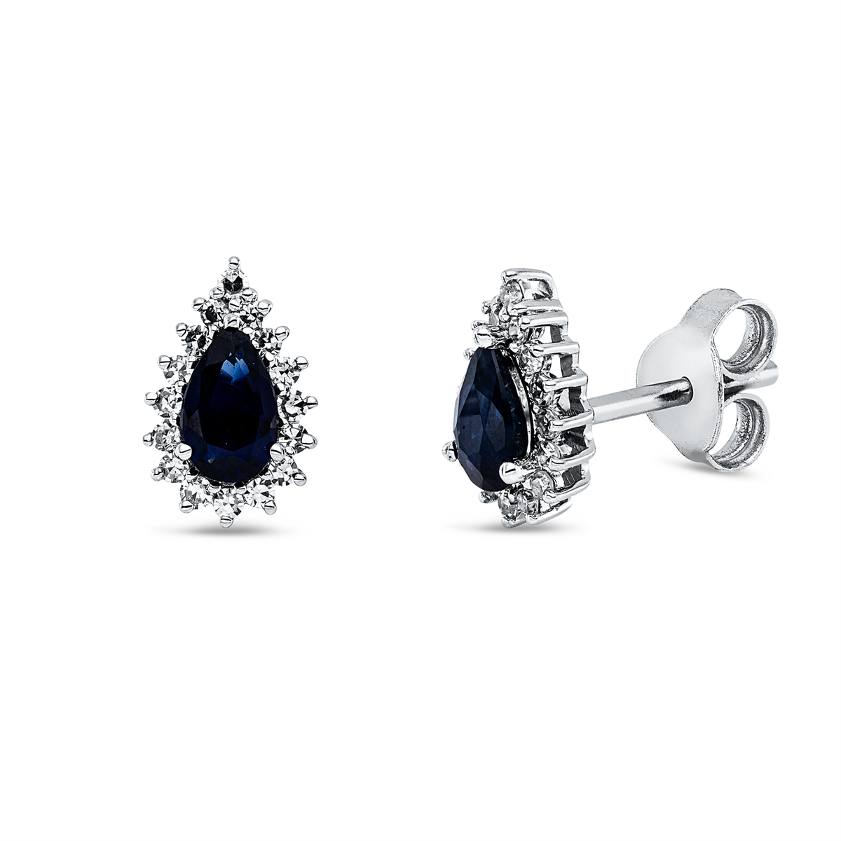 diamond single cut sapphire colored stone classic studs in white gold