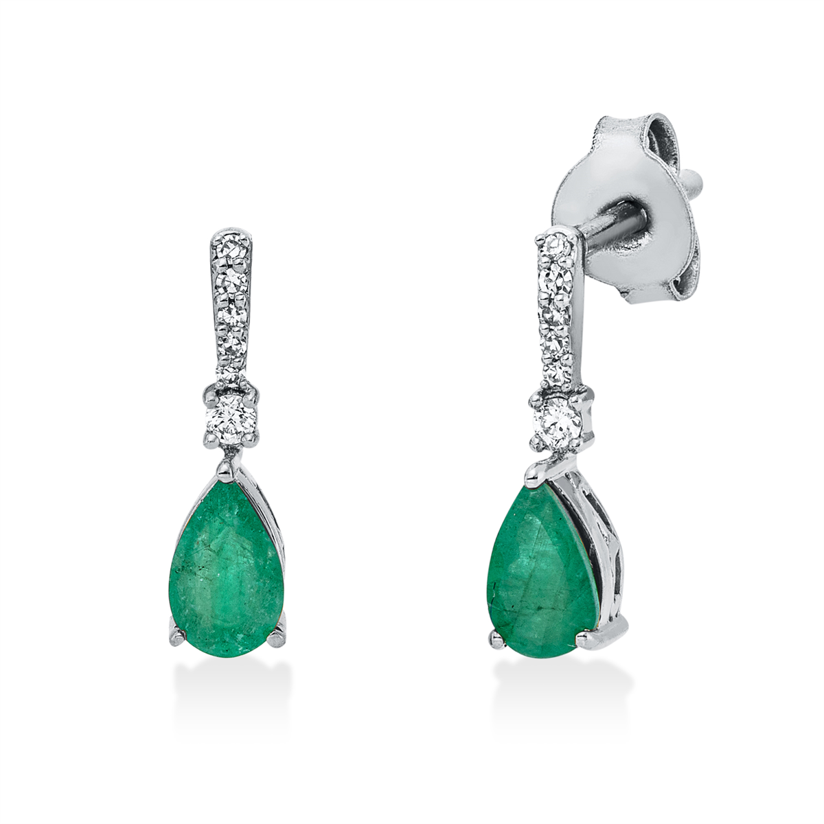 diamond single cut emerald colored stone classic earrings in white gold