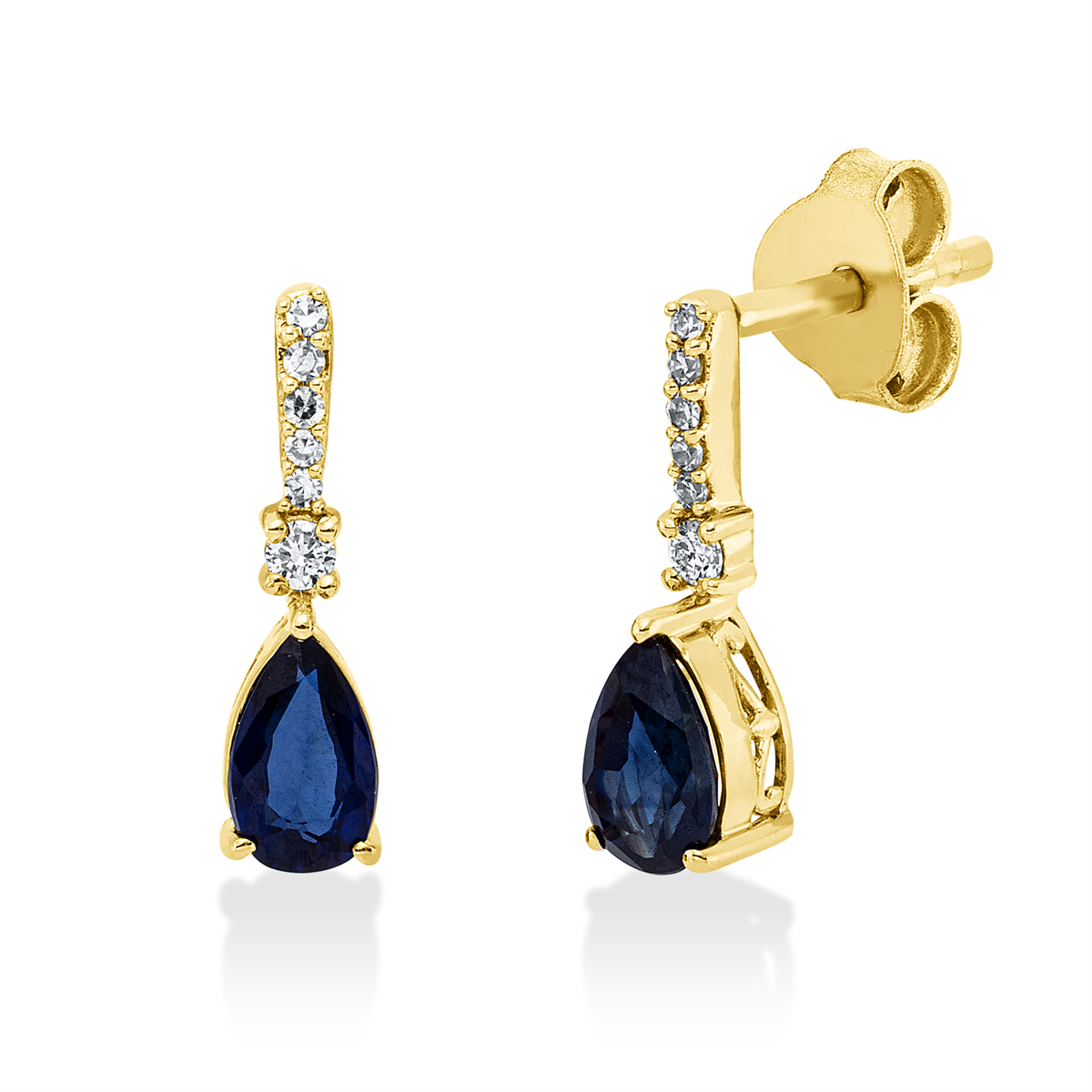 diamond single cut sapphire colored stone classic earrings in yellow gold