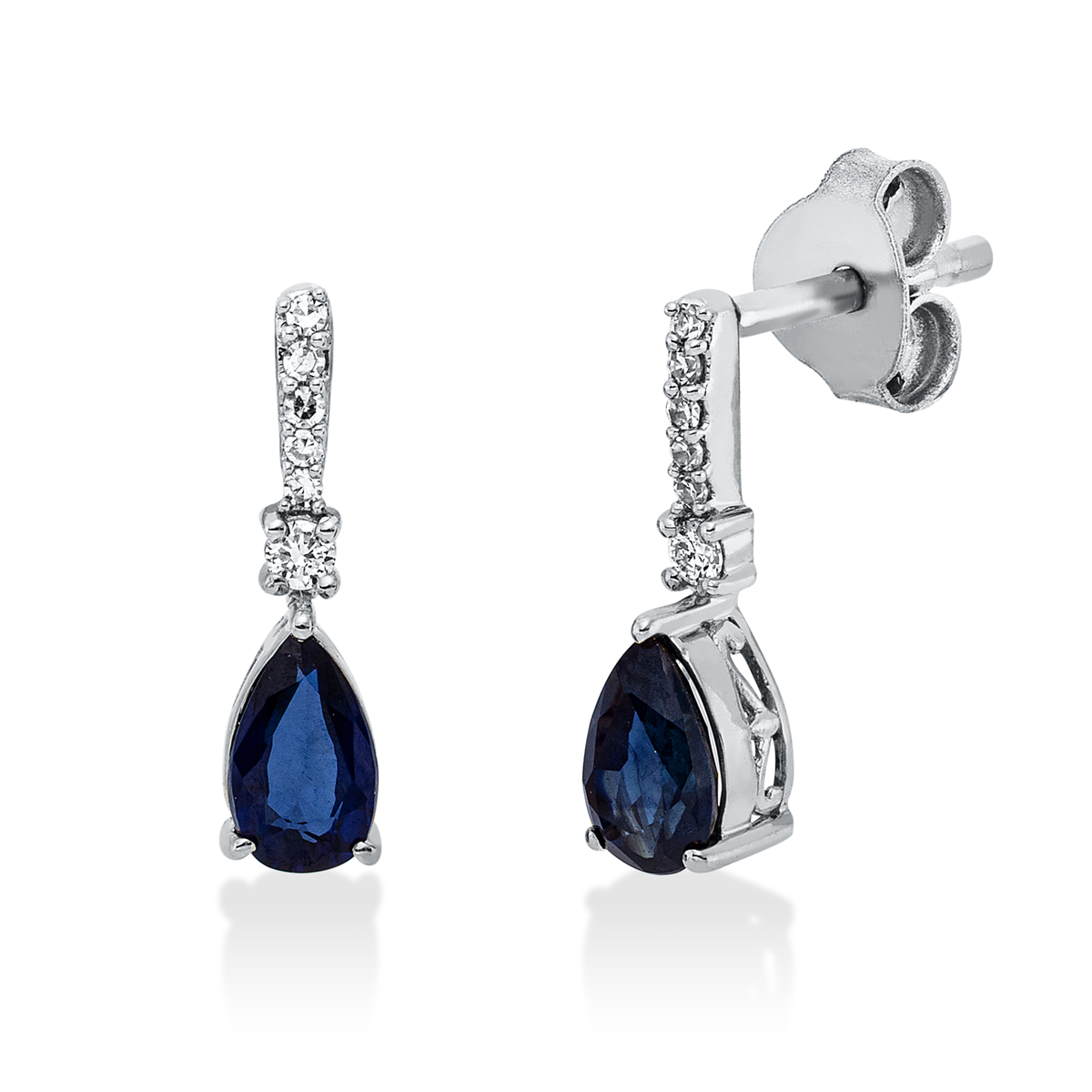 diamond single cut sapphire colored stone classic earrings in white gold