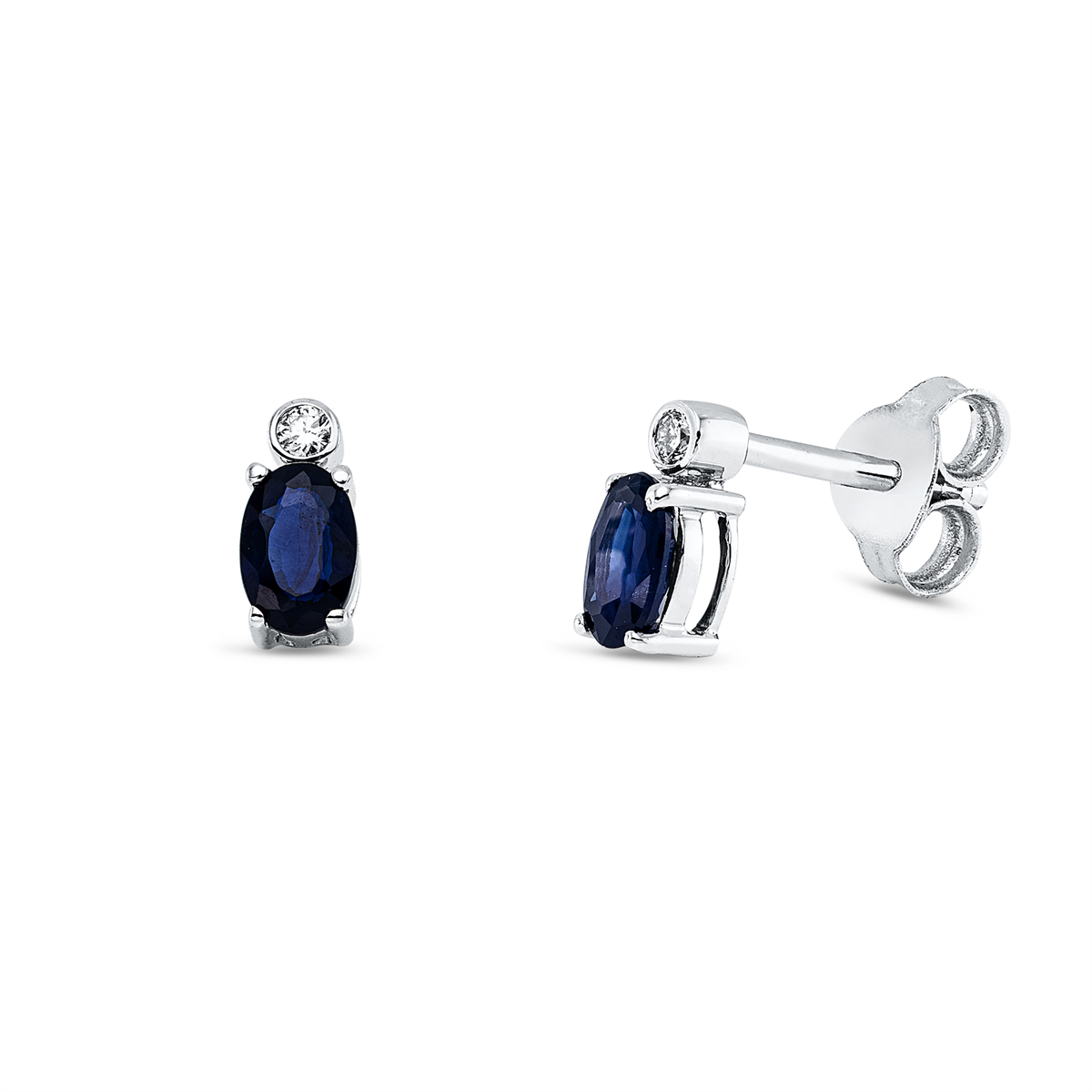 diamond full cut sapphire colored stone classic studs in white gold