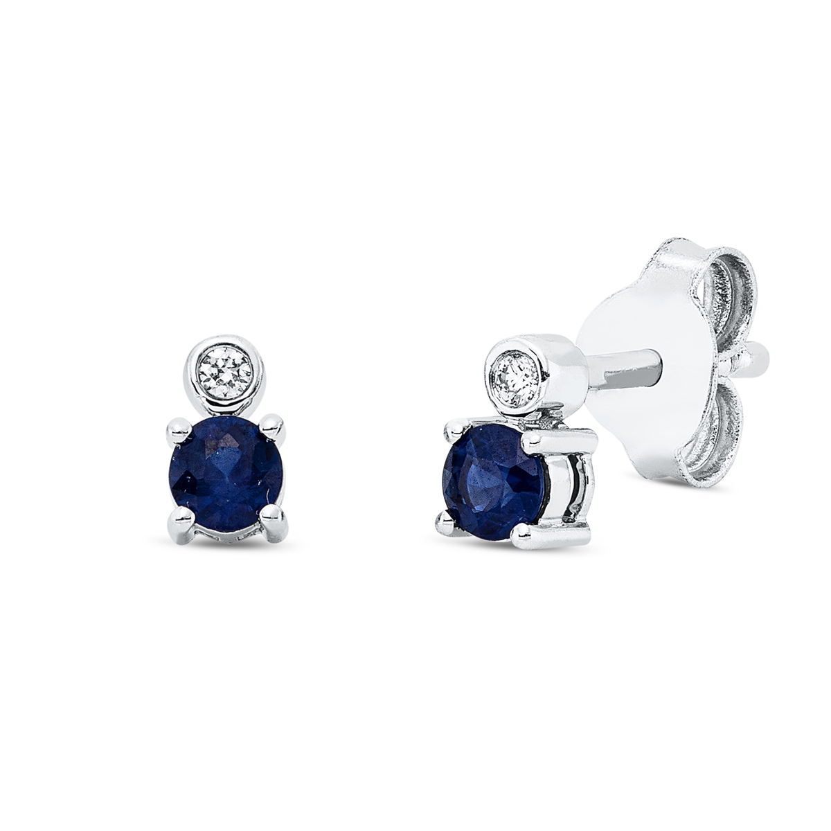 diamond full cut sapphire colored stone classic studs in white gold