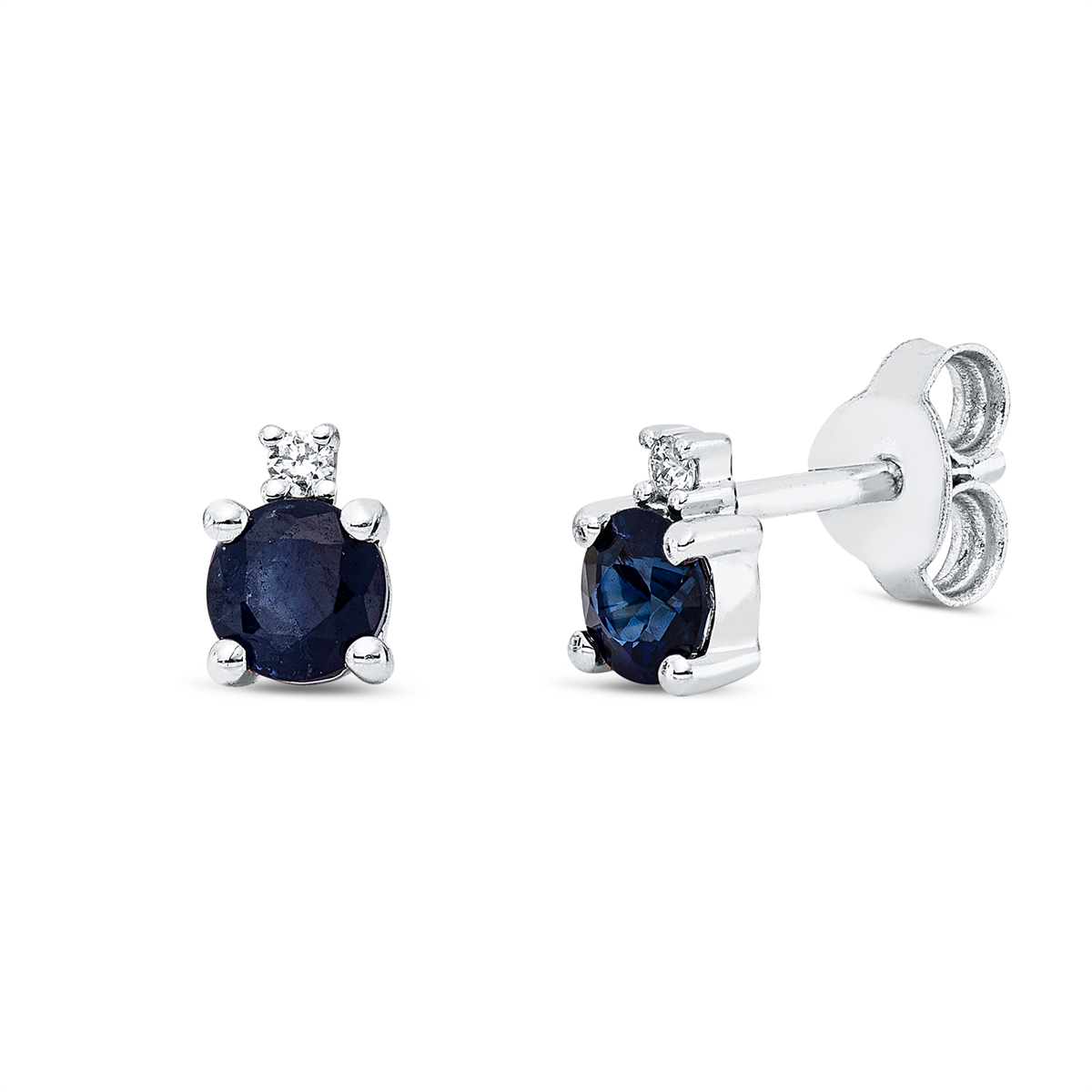 diamond full cut sapphire colored stone classic studs in white gold