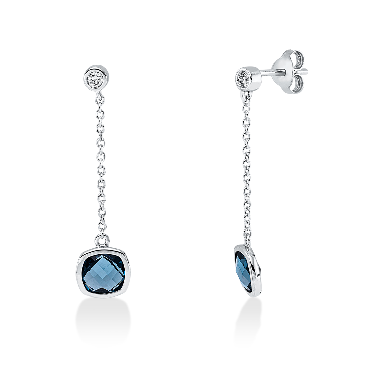 diamond full cut topaz colored stone fashion earrings in white gold