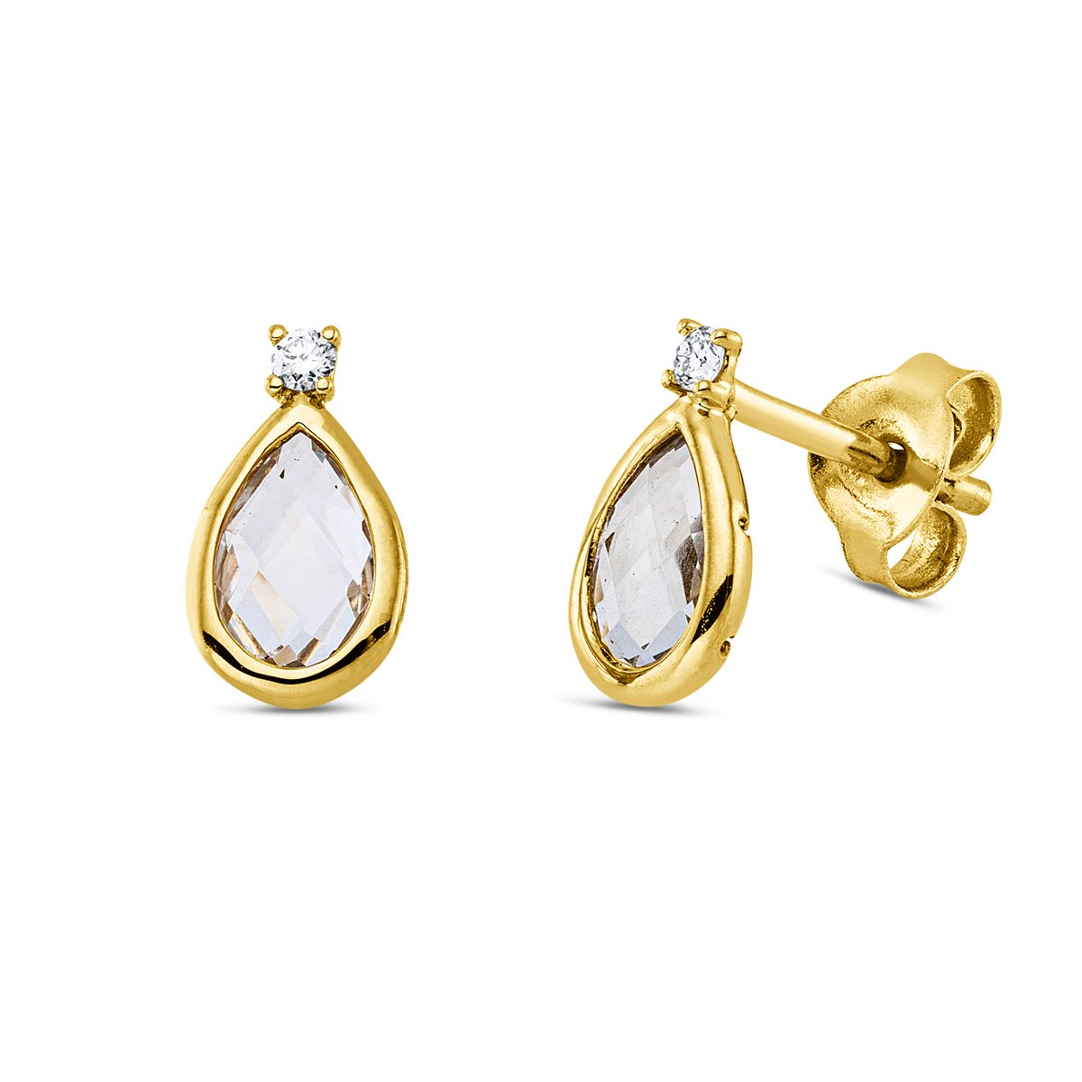 diamond full cut amethyst colored stone fashion studs in yellow gold