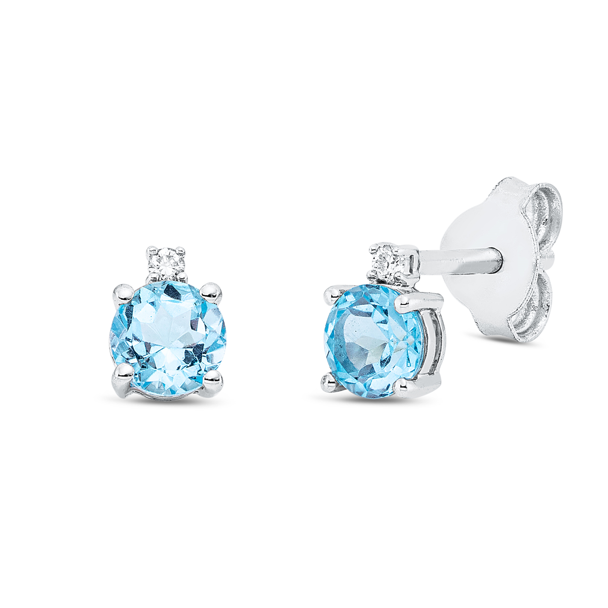 diamond full cut topaz colored stone fashion studs in white gold