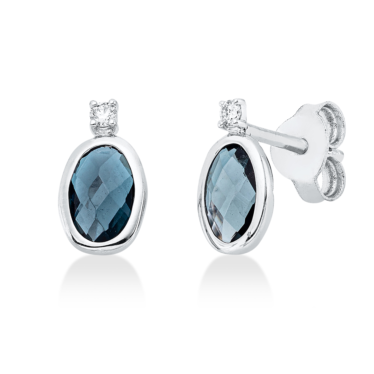 diamond full cut topaz colored stone fashion studs in white gold
