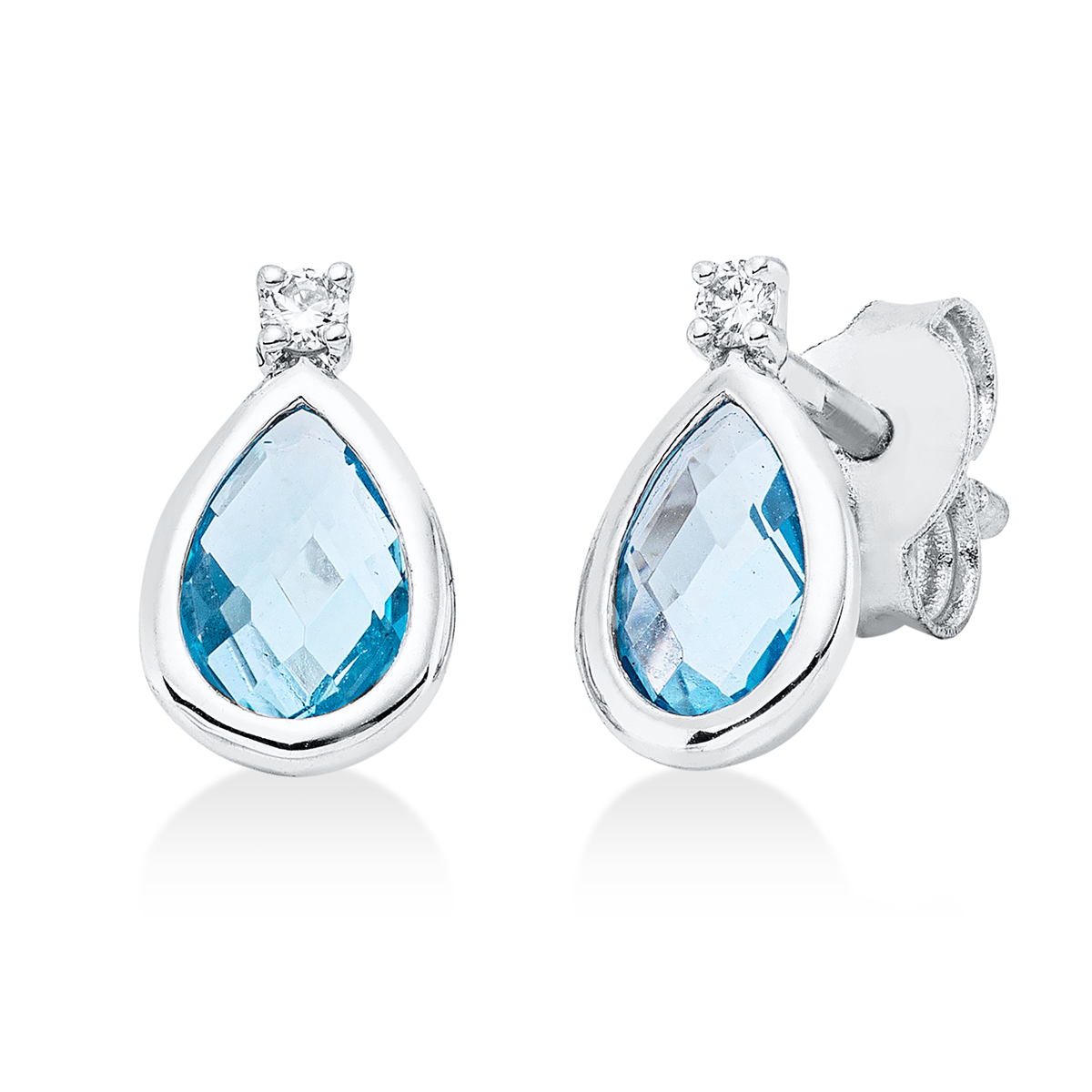diamond full cut topaz colored stone fashion studs in white gold