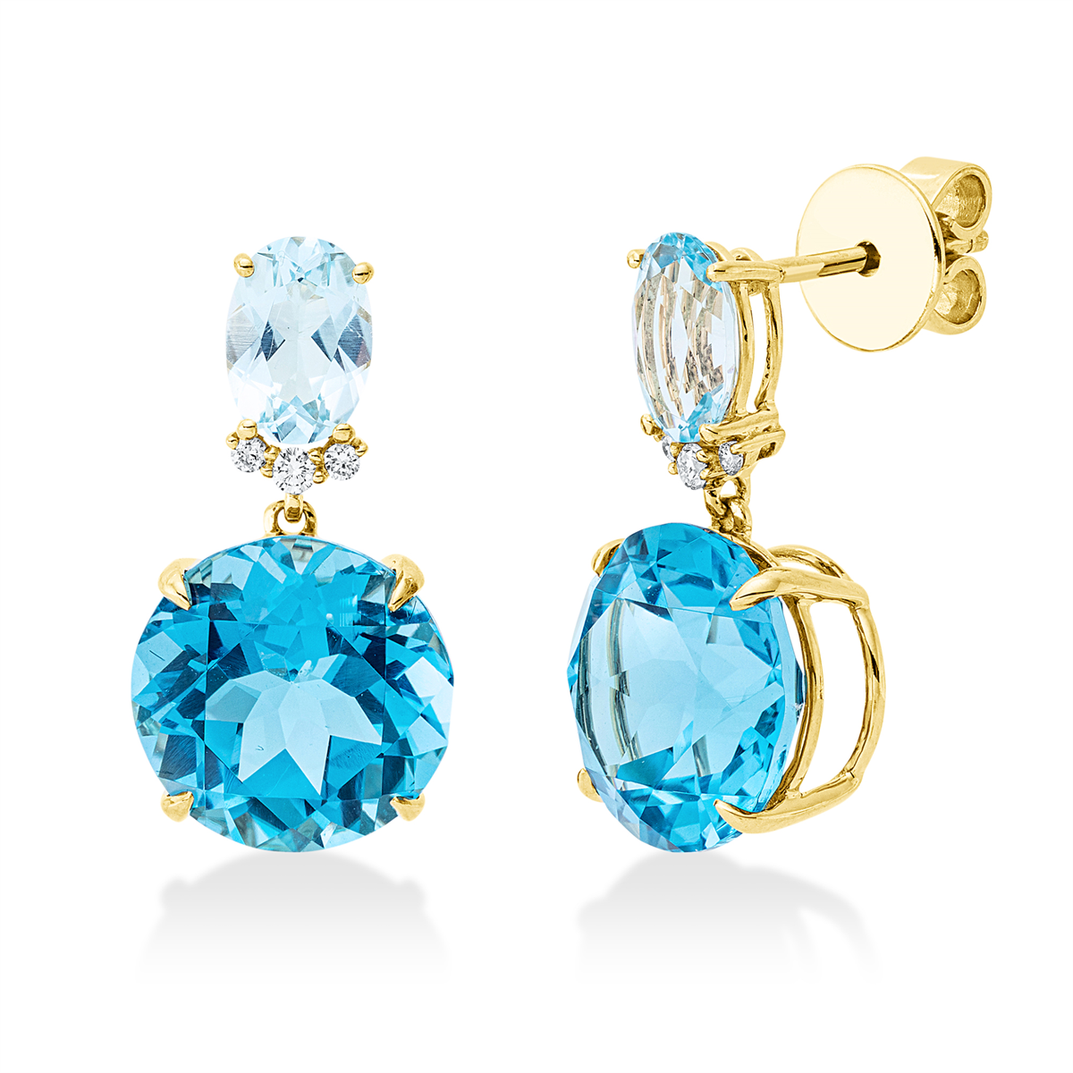 diamond full cut topaz colored stone fashion earrings in yellow gold