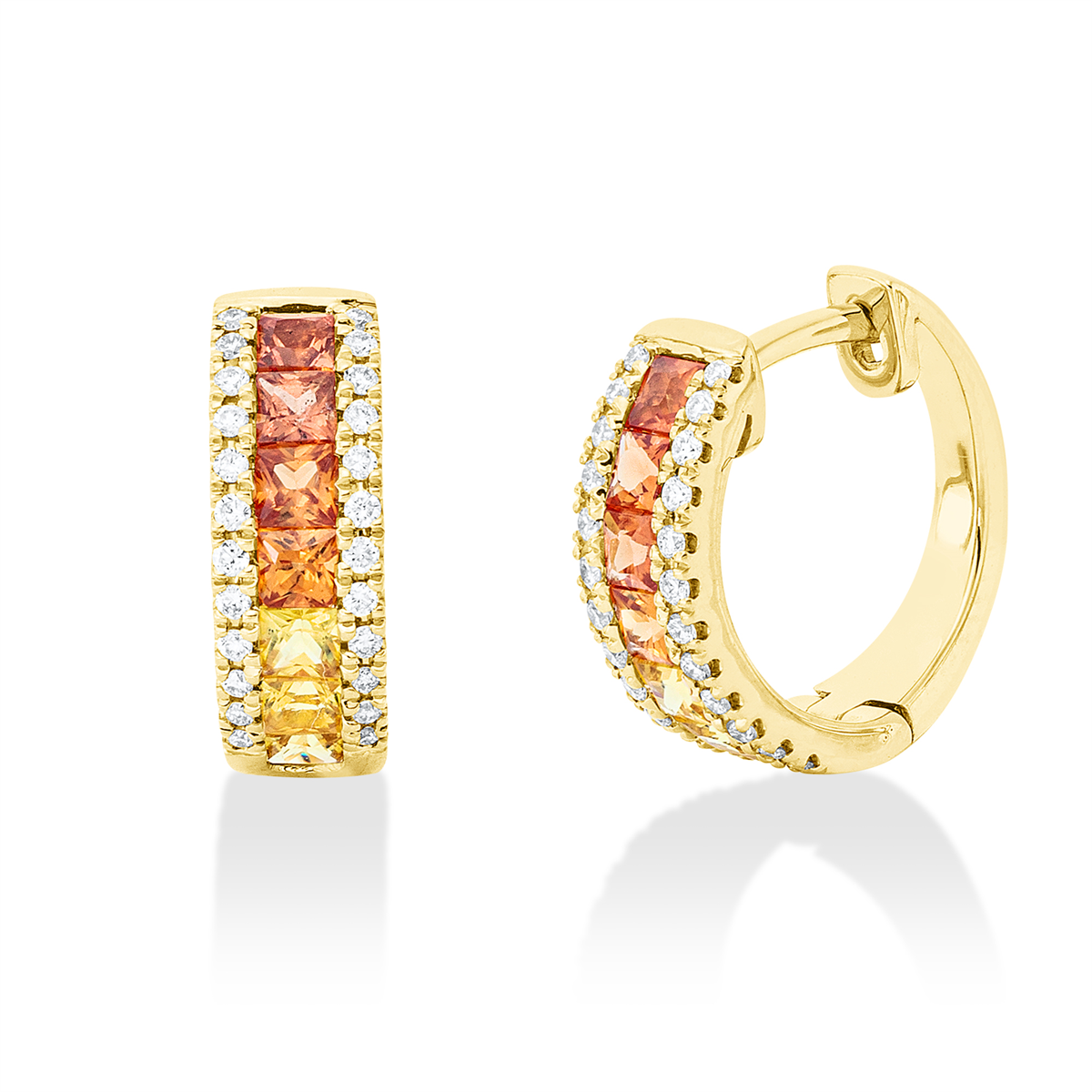 diamond full cut sapphire colored stone fashion hoops & huggies in yellow gold