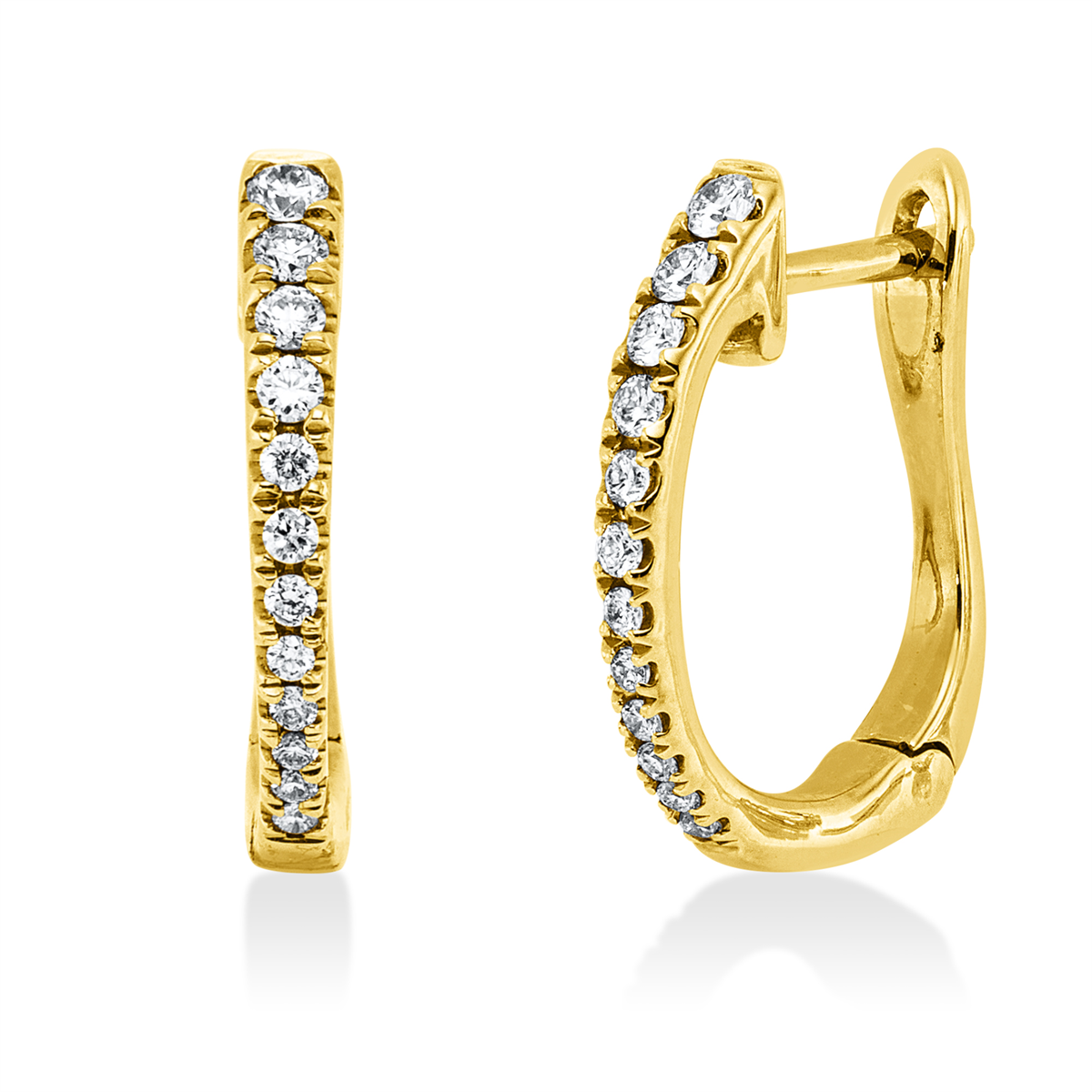 diamond full cut  modern woman hoops & huggies in yellow gold