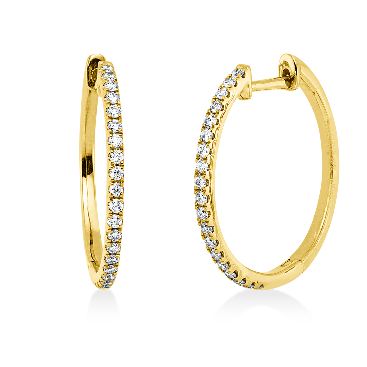 diamond full cut  modern woman hoops & huggies in yellow gold
