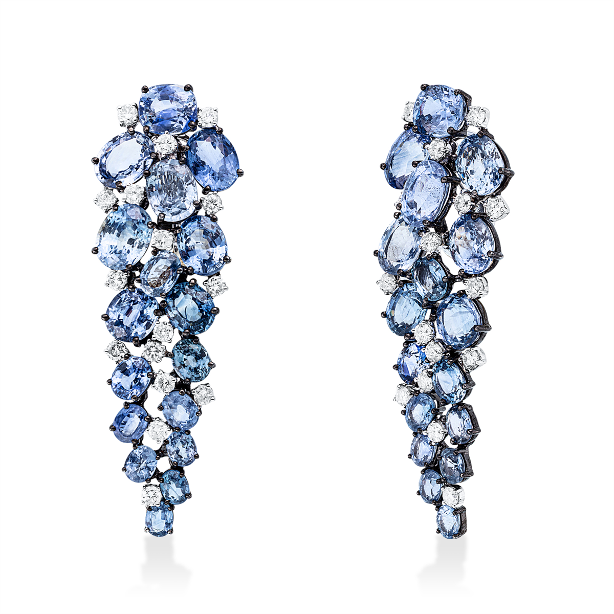 diamond full cut sapphire colored stone classic earrings in white gold
