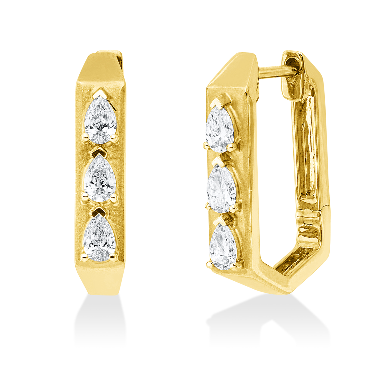 pear shape  modern woman hoops & huggies in yellow gold