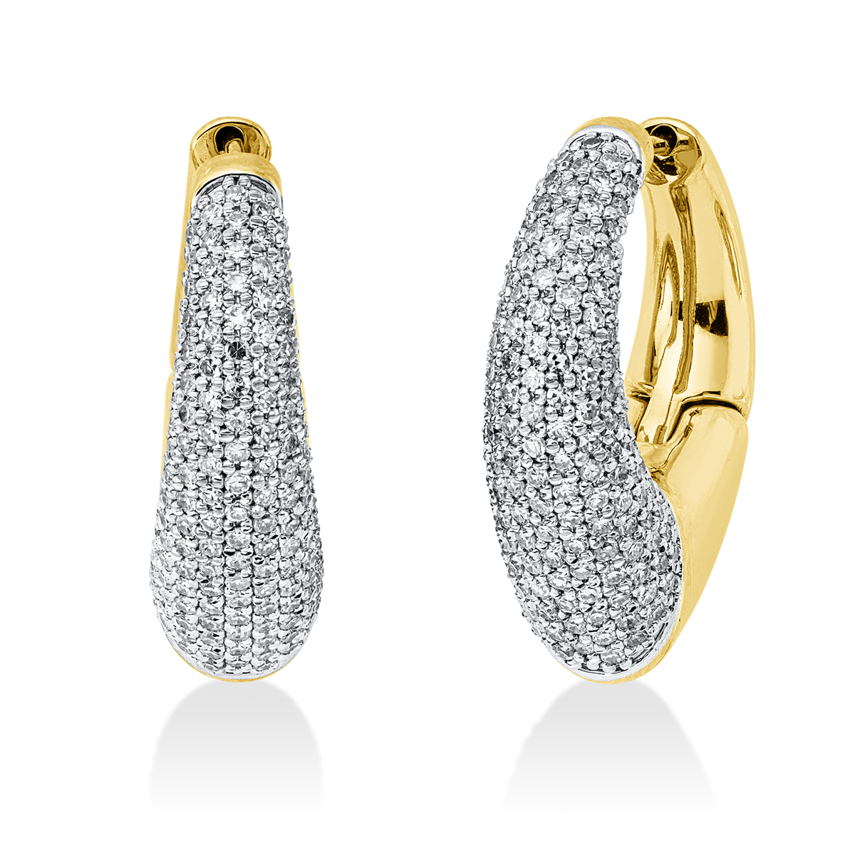 diamond single cut  pavé hoops & huggies in yellow gold / white gold