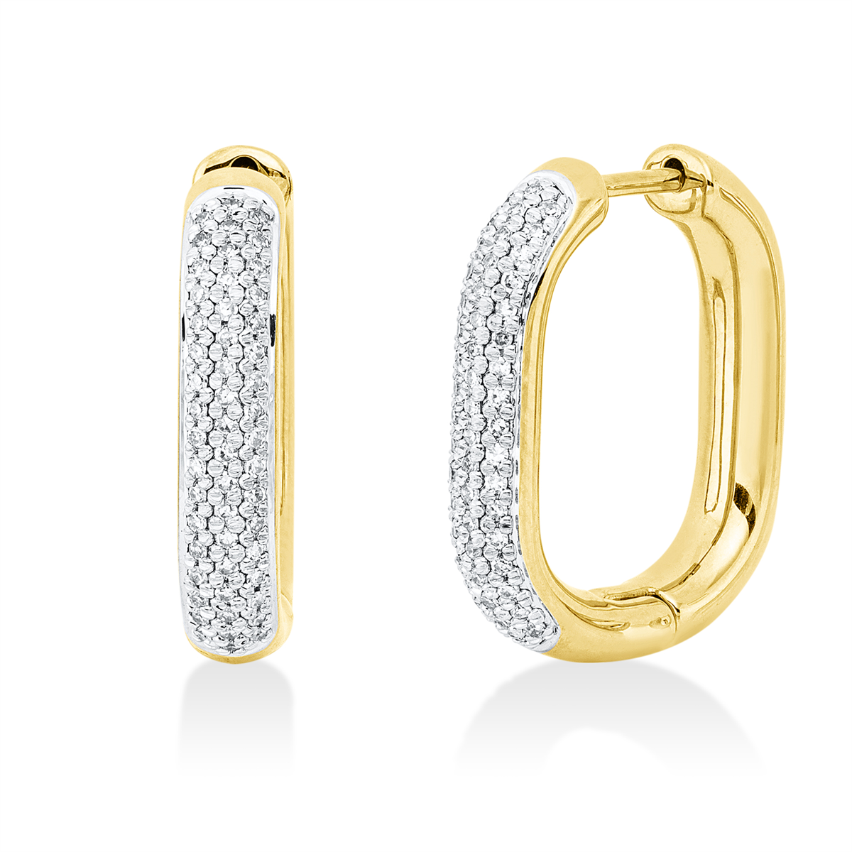 diamond single cut  modern woman hoops & huggies in yellow gold / white gold