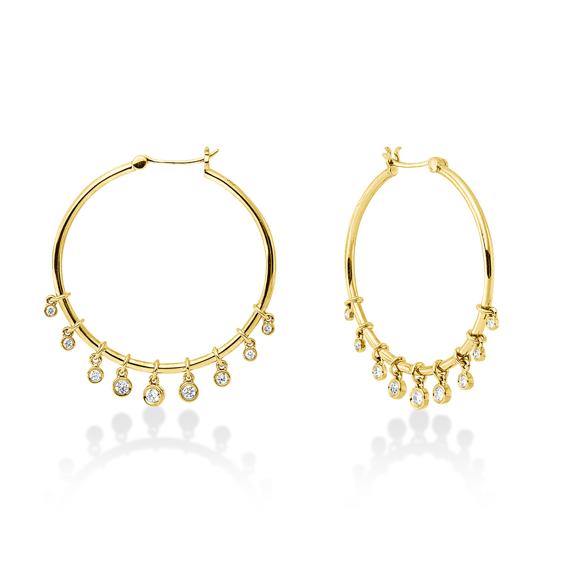 diamond full cut  modern woman hoops & huggies in yellow gold