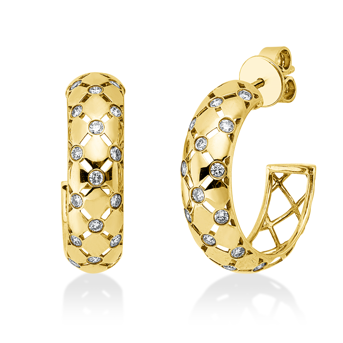 diamond full cut  modern woman earrings in yellow gold