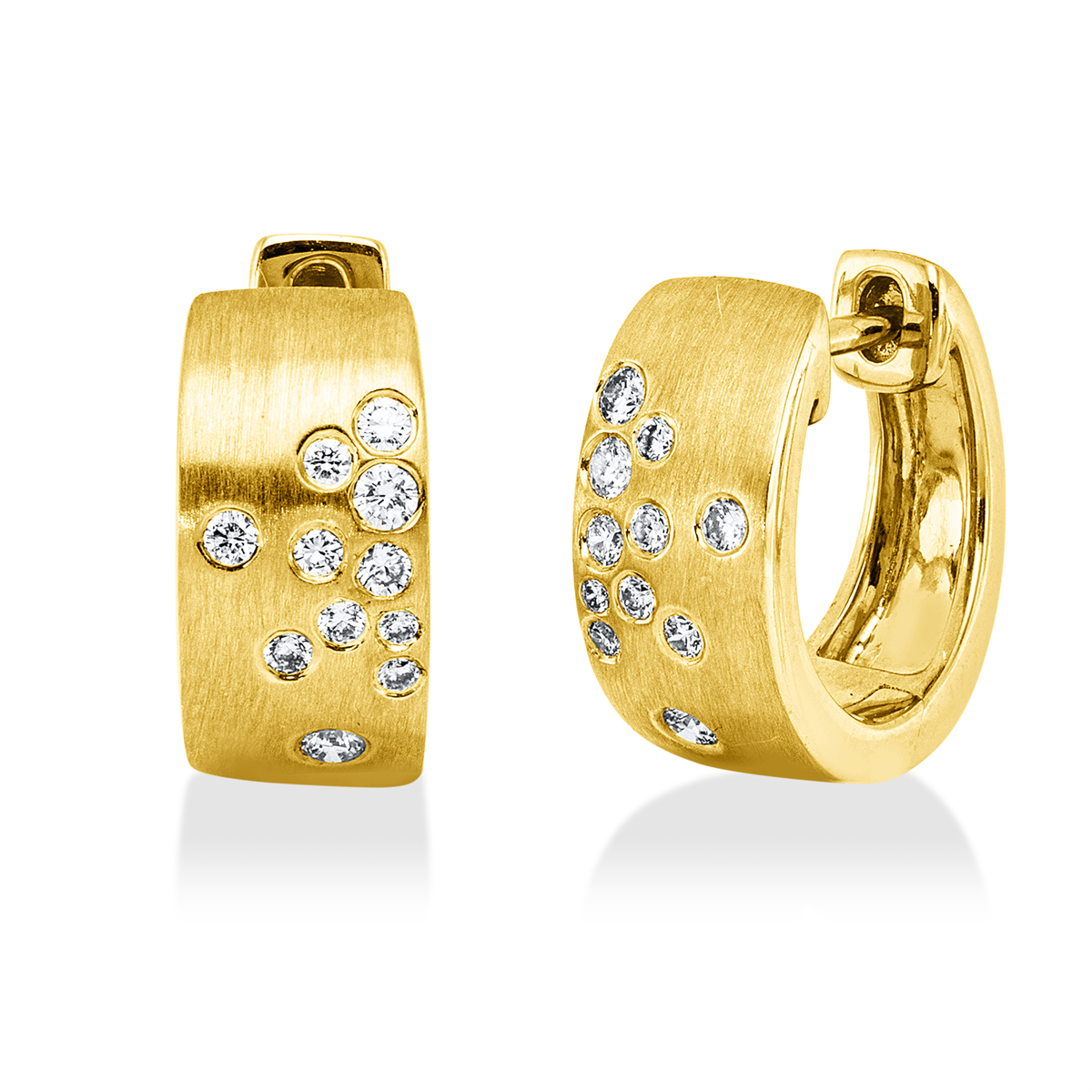 diamond full cut  modern woman hoops & huggies in yellow gold