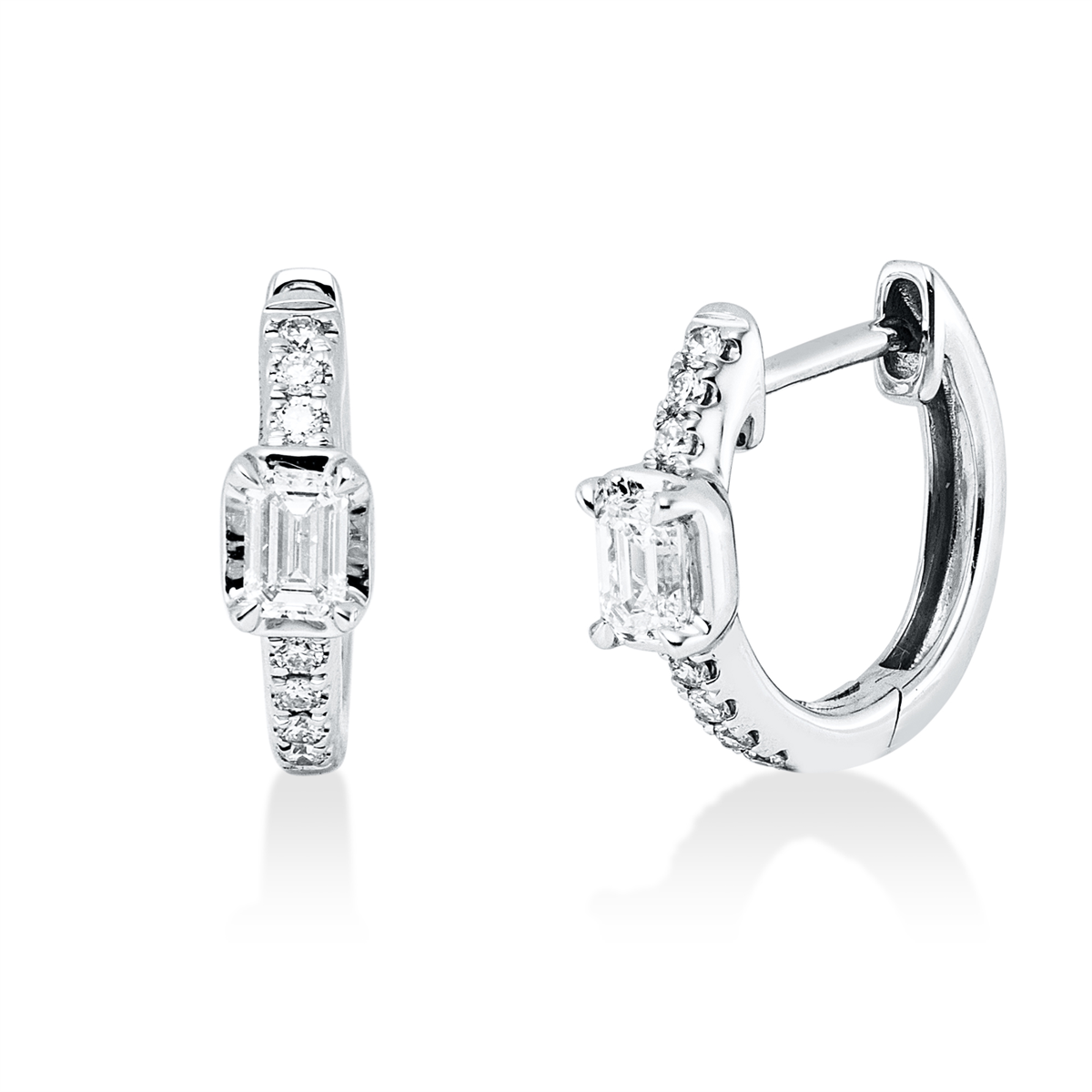 diamond full cut  baguette hoops & huggies in white gold