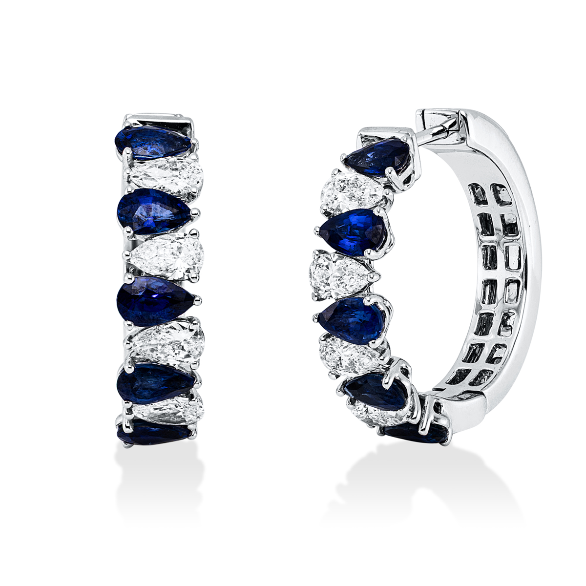 pear shape sapphire colored stone classic hoops & huggies in white gold