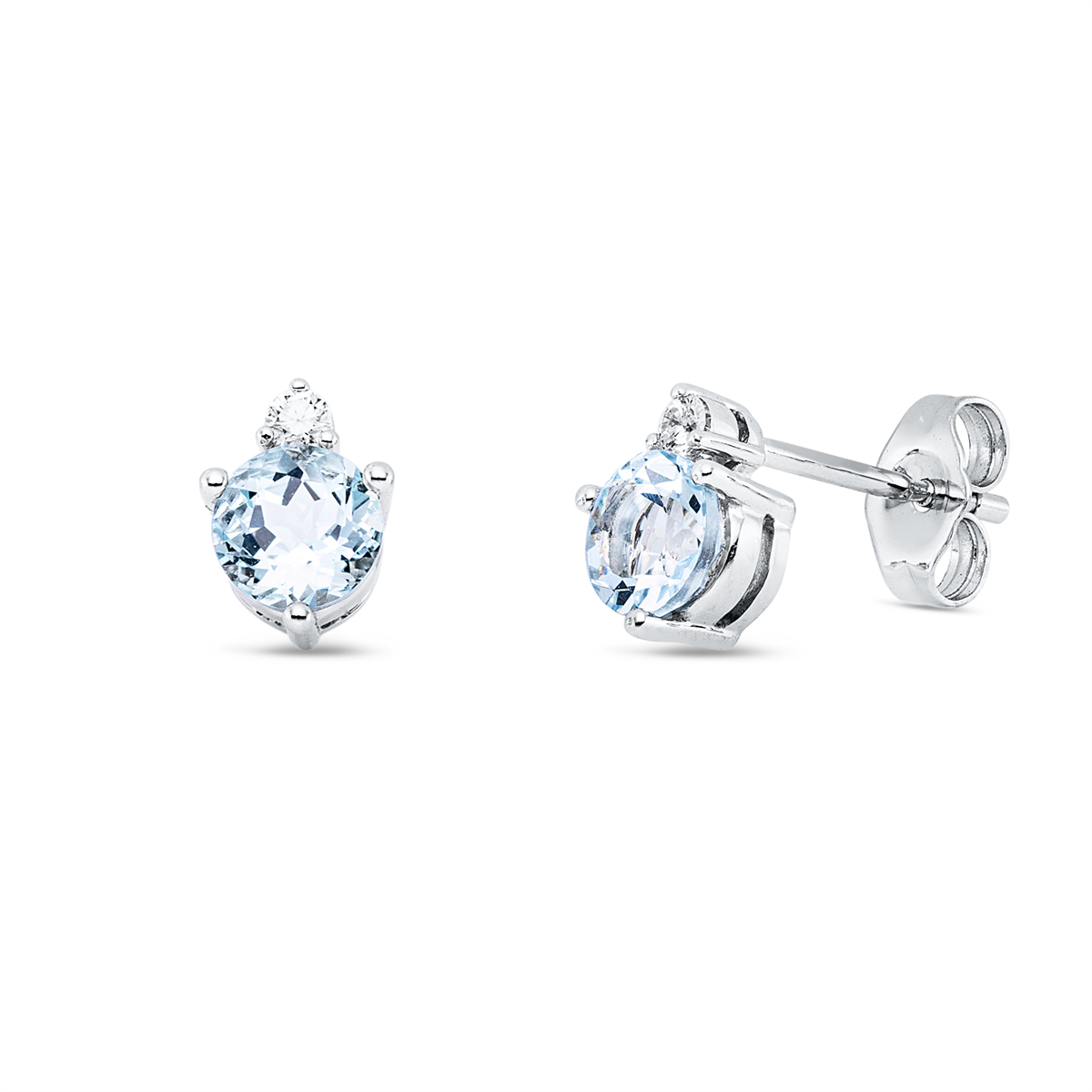 diamond full cut aquamarine colored stone fashion studs in white gold