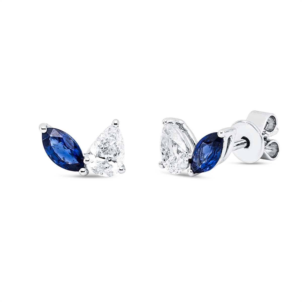 pear shape sapphire colored stone classic studs in white gold