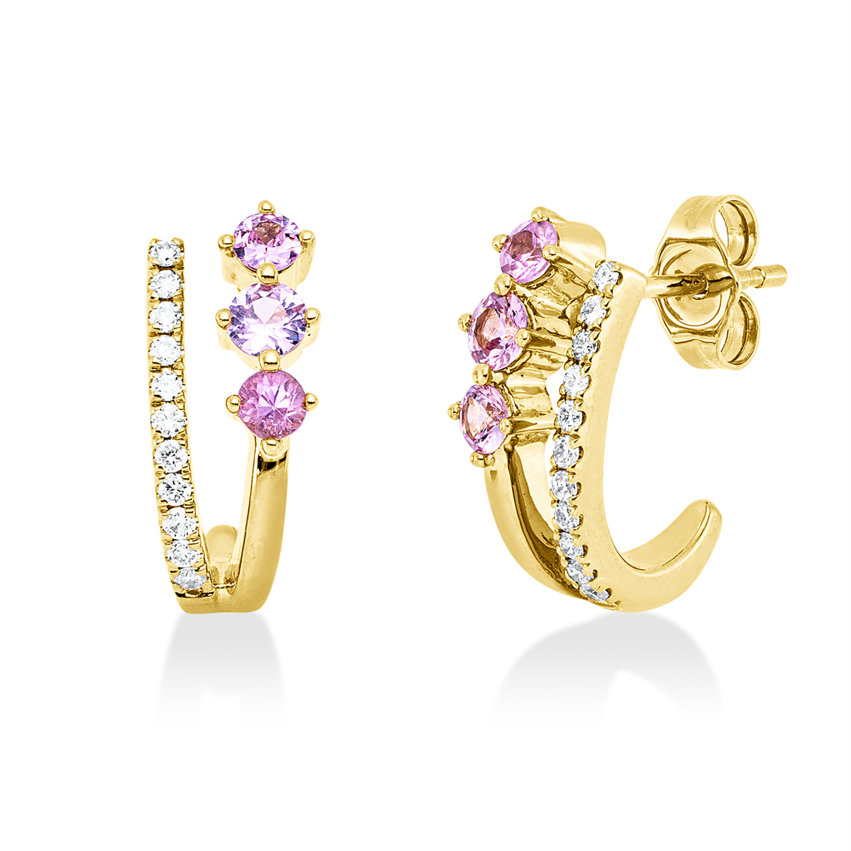 diamond full cut sapphire colored stone classic studs in yellow gold