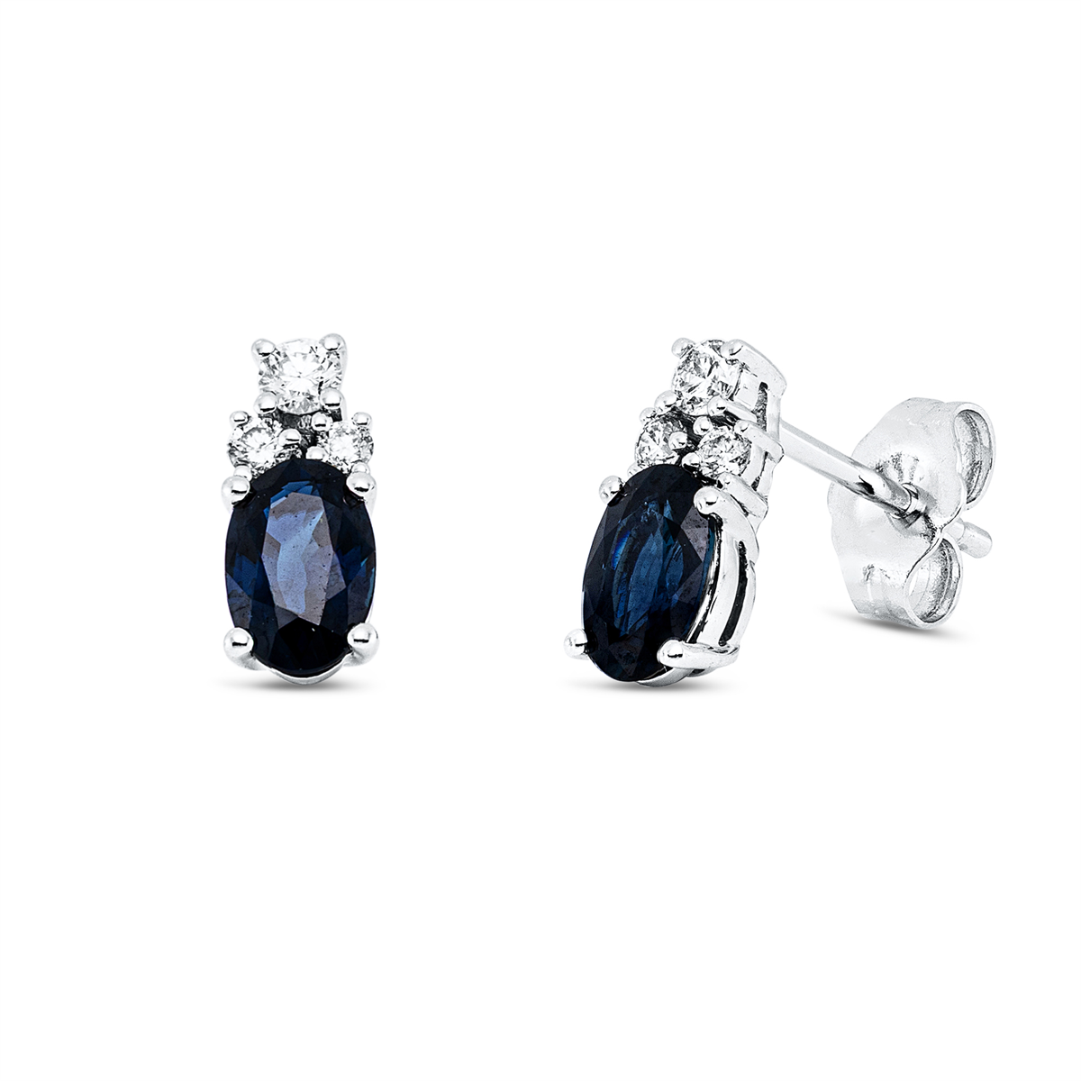 diamond full cut sapphire colored stone classic studs in white gold