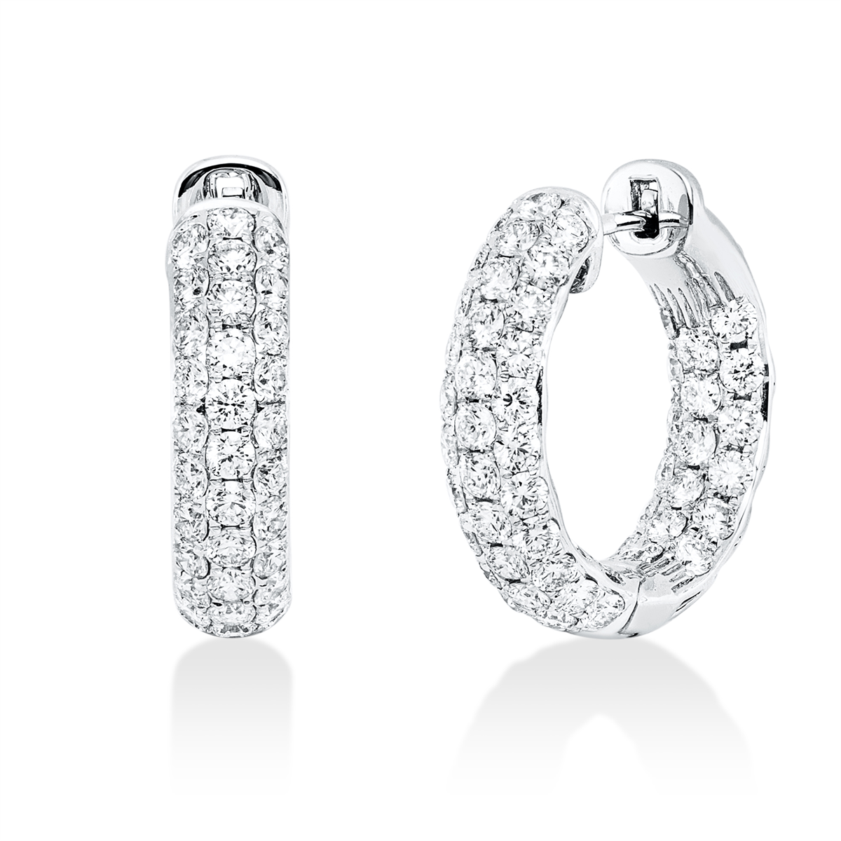 diamond full cut  exclusive hoops & huggies in white gold