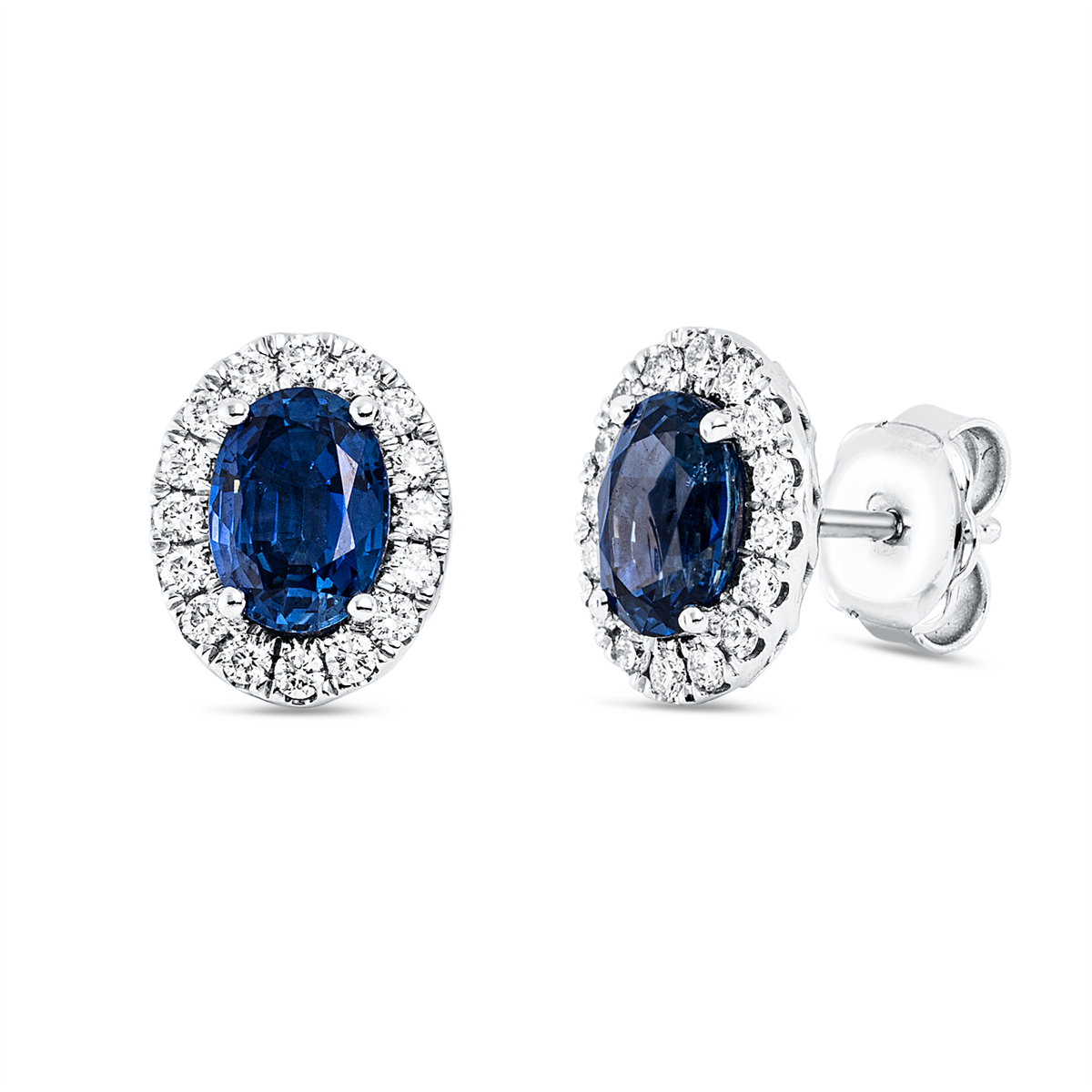 diamond full cut sapphire colored stone classic studs in white gold