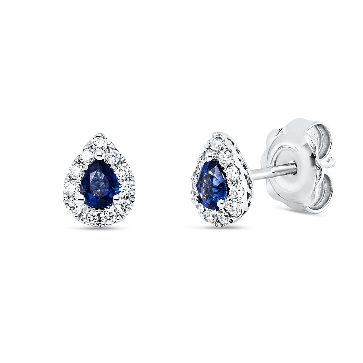 diamond full cut sapphire colored stone classic studs in white gold