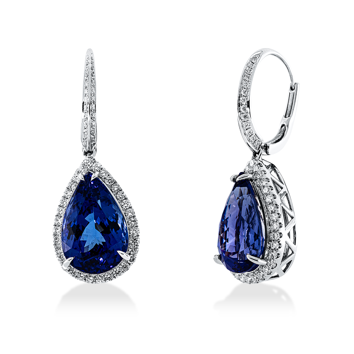 diamond full cut tanzanite colored stone classic earrings in white gold