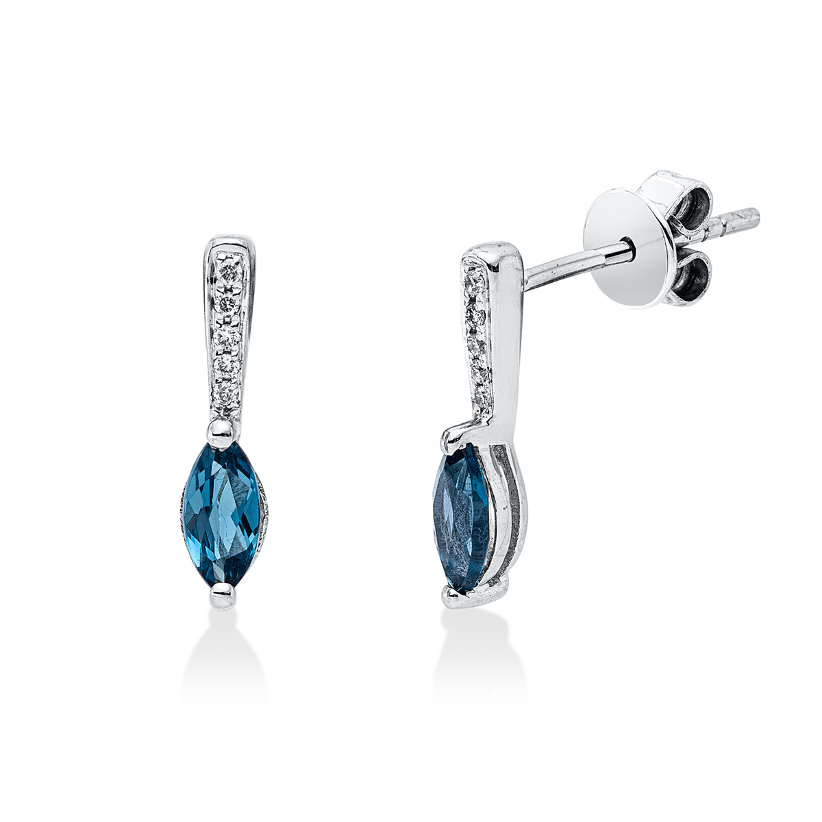 diamond full cut topaz colored stone fashion earrings in white gold