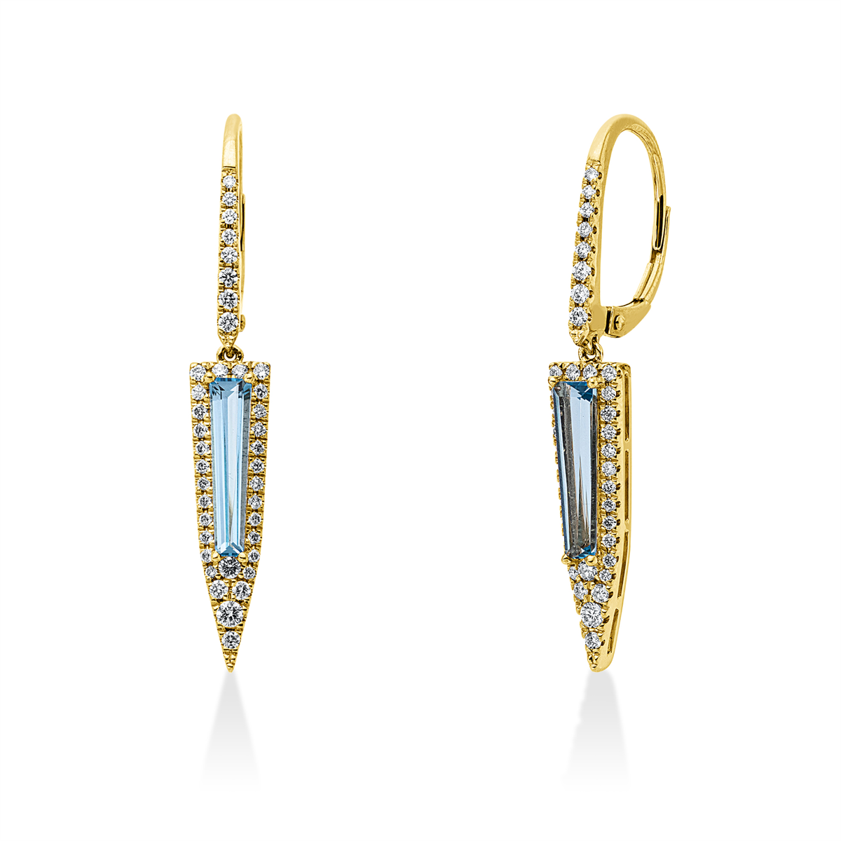 diamond full cut topaz colored stone fashion earrings in yellow gold