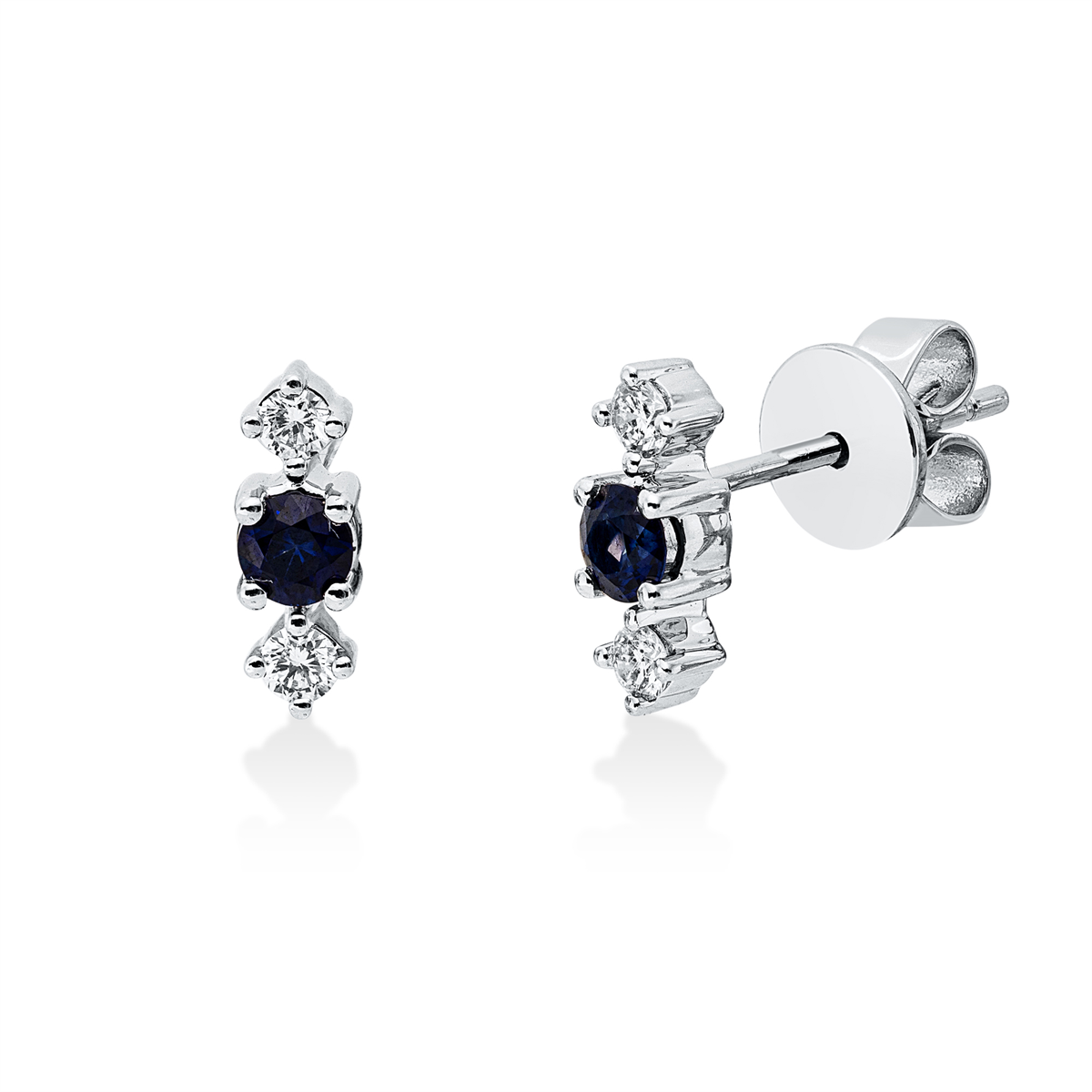 diamond full cut sapphire colored stone classic studs in white gold
